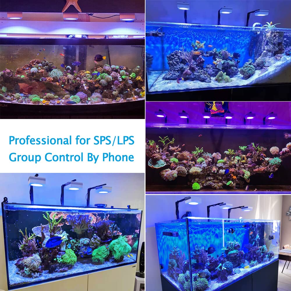 PopBloom RL90 LED Aquarium Light 200W - Smart APP Control for 30-48 Saltwater Coral Reef, Includes 2 Lamps with Hang Kit