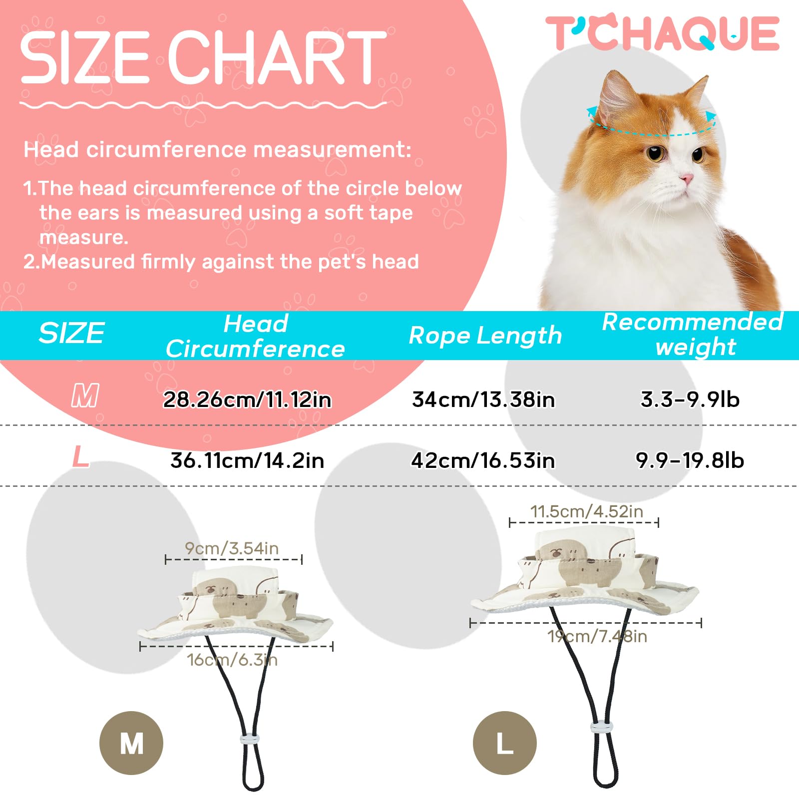 T'Chaque Cat Hats For Cats Only, Cat Sun Hat With Ear Holes, Mini Sombrero For Kittens, Breathable Summer Cap, Outdoor Sun Prote