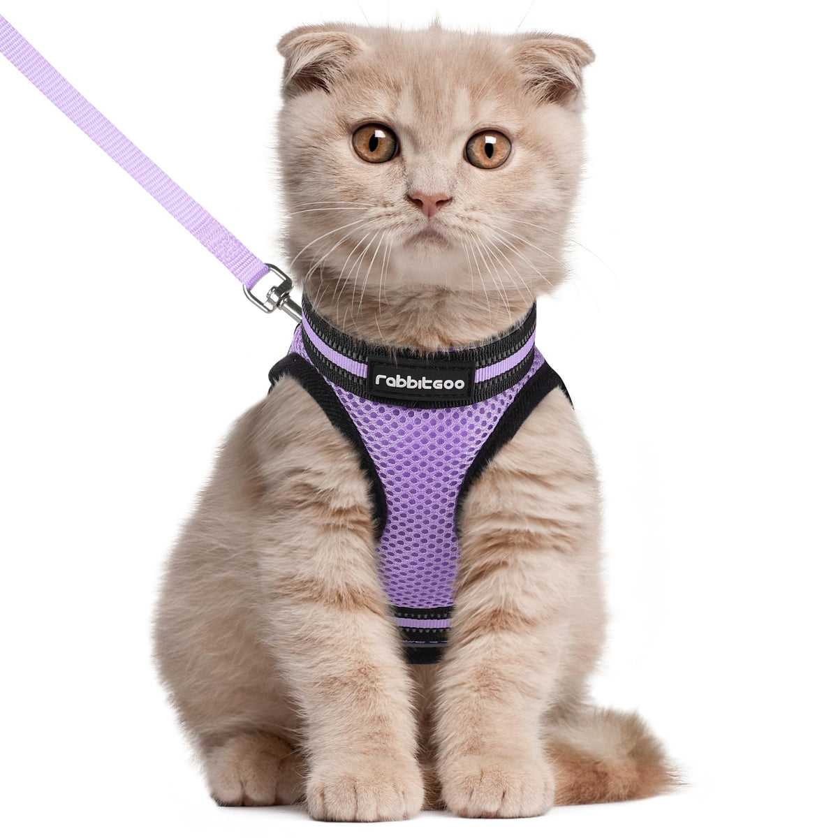 Rabbitgoo Cat Harness And Leash Set For Walking Escape Proof, Adjustable Soft Kittens Vest With Reflective Strip For Cats, Comfortable Outdoor Vest, Light Purple, L