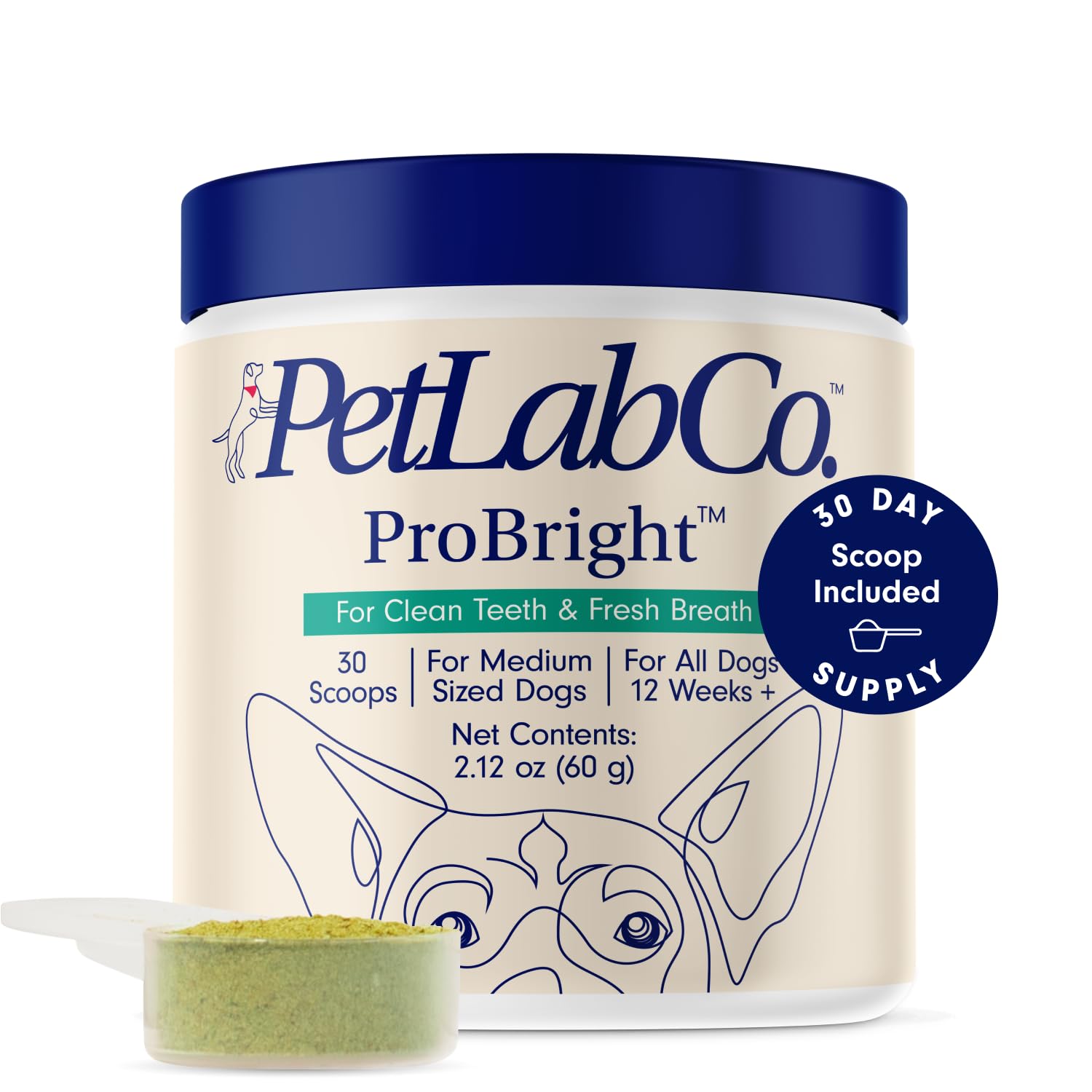 PetLab Co. ProBright Dental Powder - Dog Breath Freshener - Teeth Cleaning Made Easy - Targets Tartar & Bad Breath - Formulated 