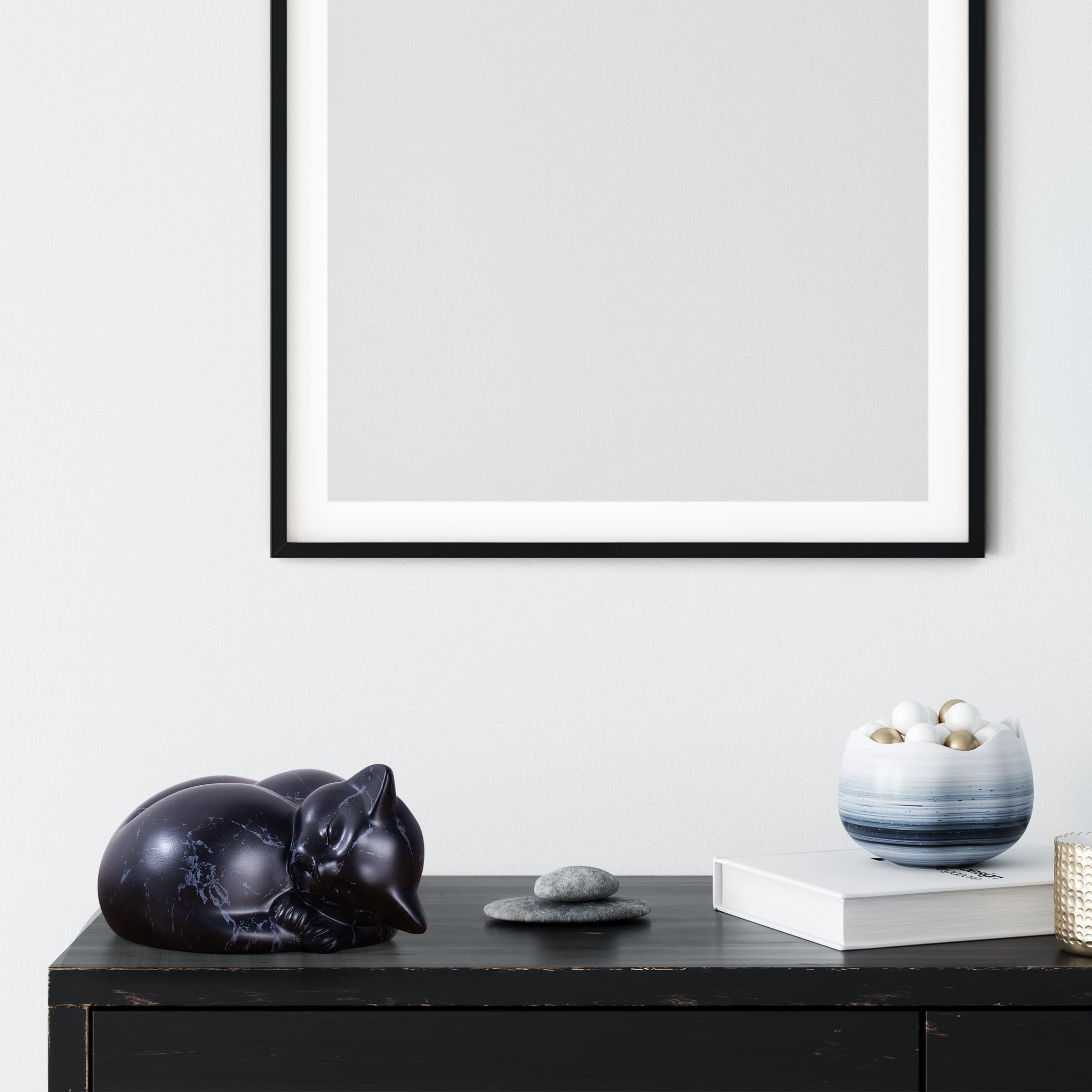 Kriss Art Pet Urns,Sleeping Resin Cremation Cat Urn, Cat Urns For Ashes, Small Animal Urn (Black)