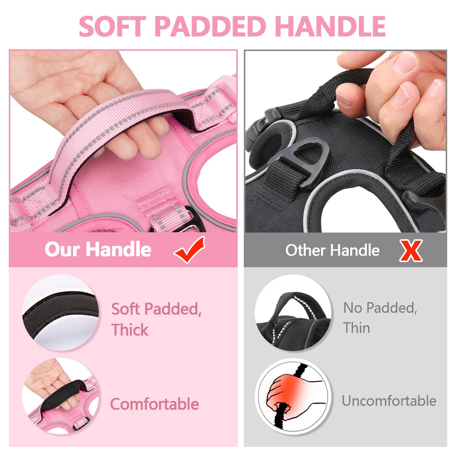 Poypet No Pull Dog Harness, No Choke Reflective Dog Vest, Adjustable Pet Harnesses With Easy Control Padded Handle For Small Medium Large Dogs(Light Pink Matching Trim,Xl)