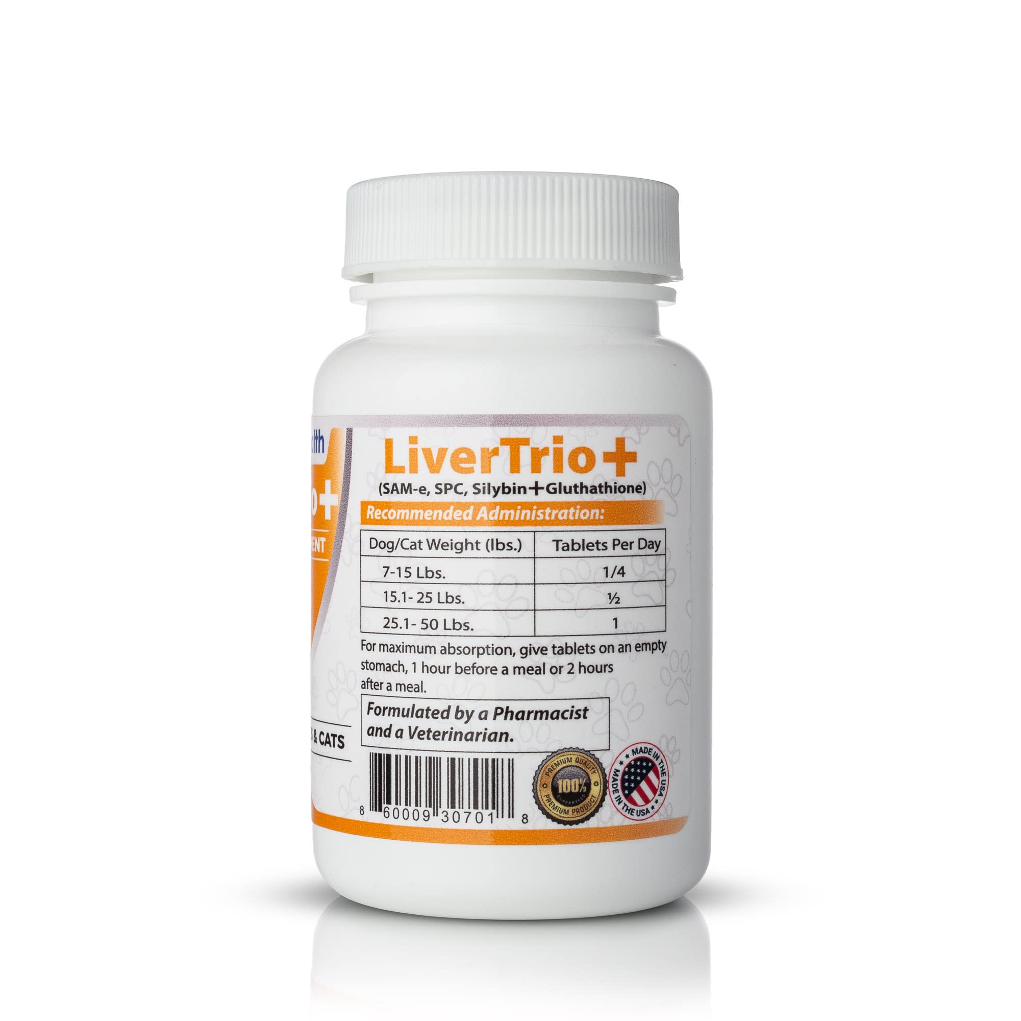 LiverTrio+ Liver Support Supplement for Small-Medium Dogs, Chewable Tablets with Silybin A+B & Glutathione, 30 Ct, Orange