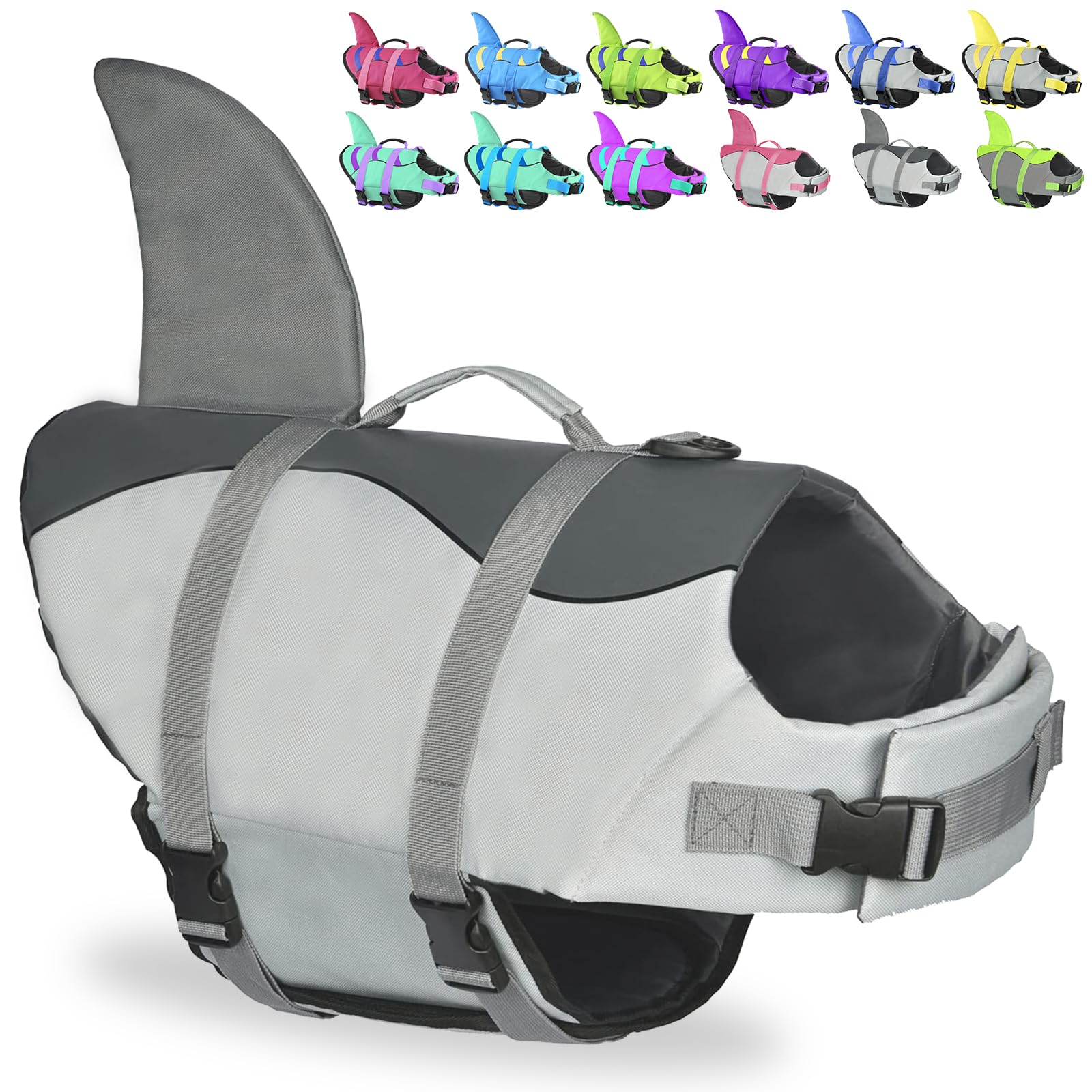 Dog Shark Life Jacket, Dog Life Vest For Swimming Adjustable Pet Life Preserver With Rescue Handle Large