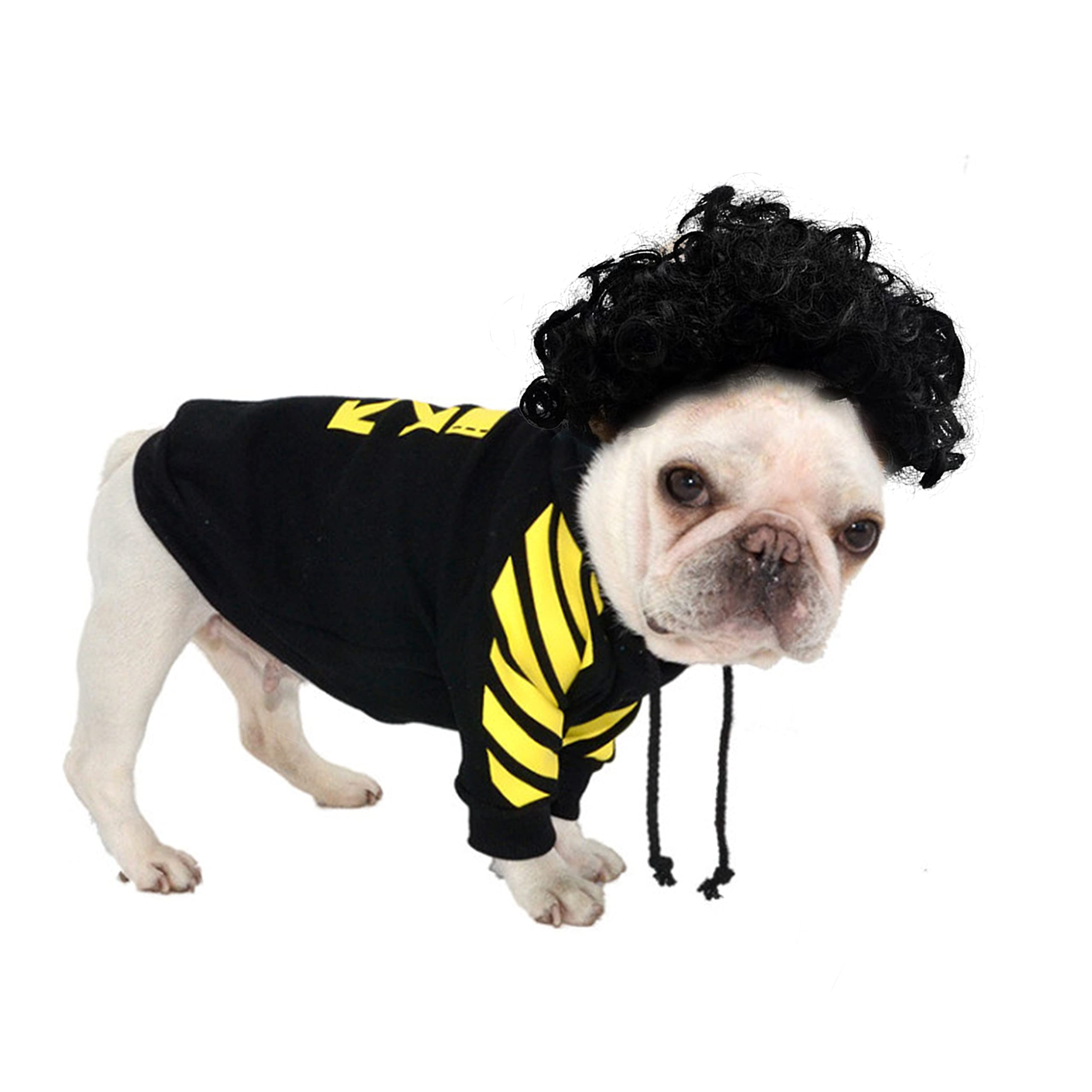 Pet K9 Funny Dog Cat Cosplay Wig, Pet Costumes, Cat Dress Up For Halloween, Christmas, Parties, Festivals, Dog Wigs For Small Medium And Large Sized Dogs (Black Curly Hair)