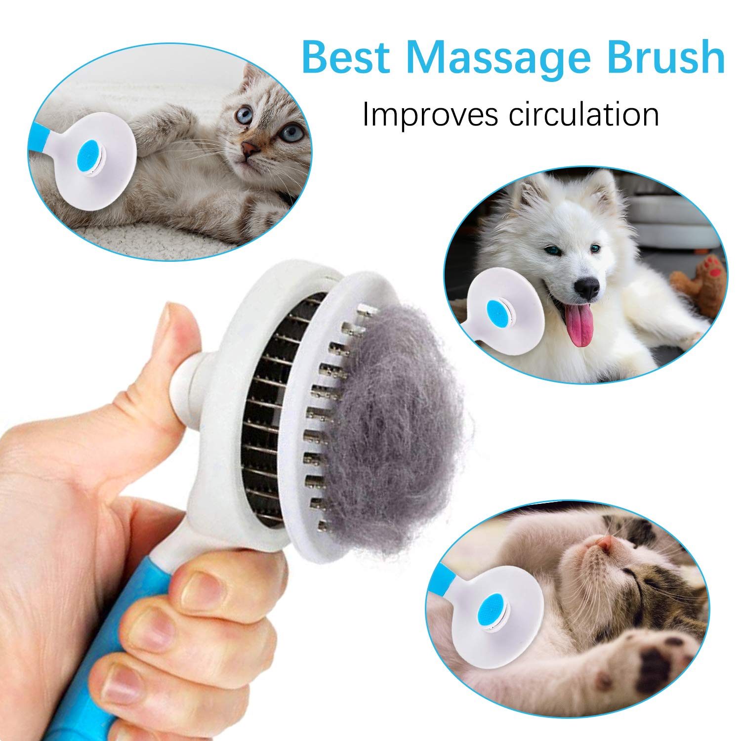 Cat Grooming Brush, Self Cleaning Slicker Brushes For Dogs Cats Pet Grooming Brush Tool Gently Removes Loose Undercoat, Mats Tangled Hair Slicker Brush For Pet Massage- Upgraded (Blue)