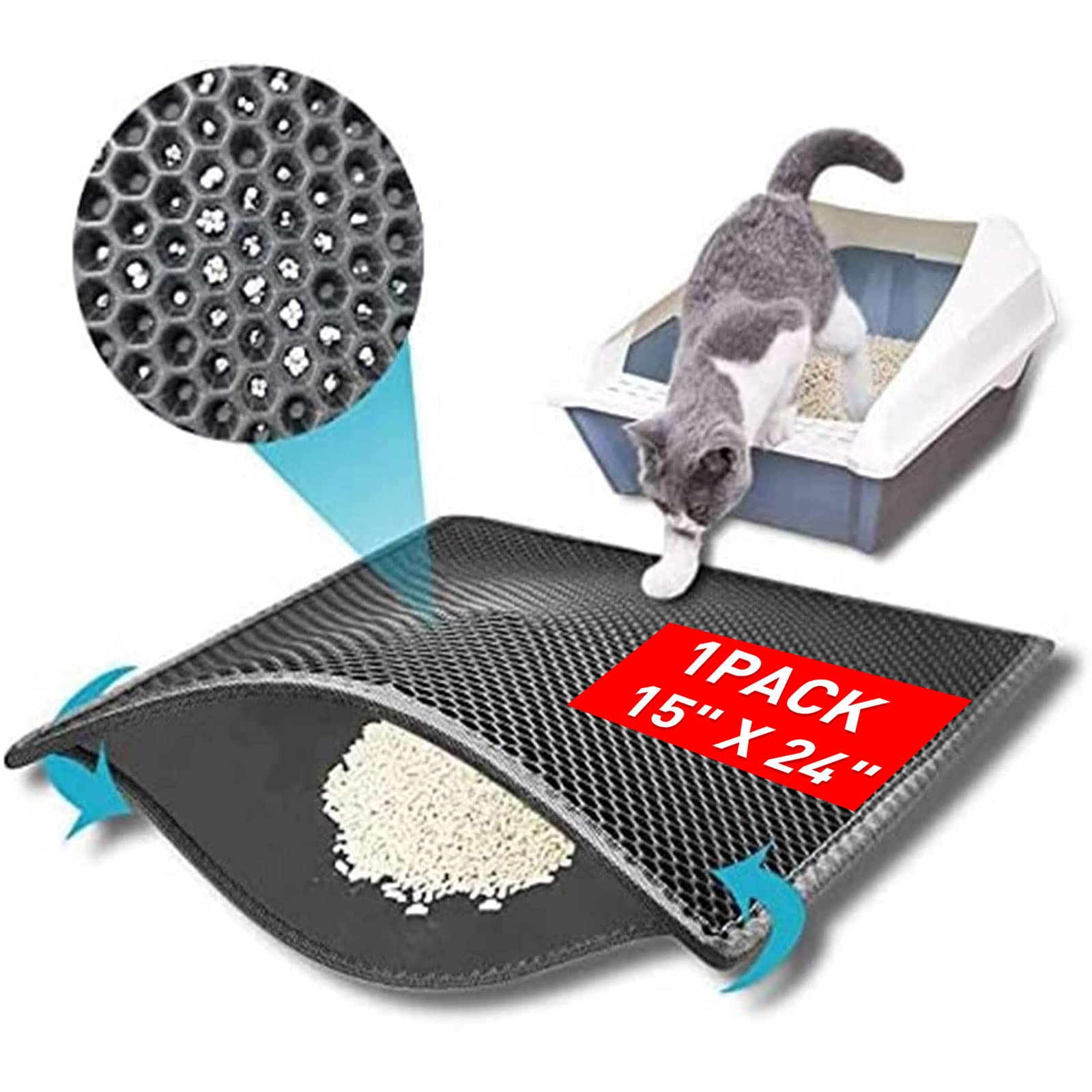 Small Cat Litter Box Mat: Easy Clean Kitty Litter Trapping Mat For Floor, Plastic Cat Box Pad (15 * 24In, Grey, 1P)