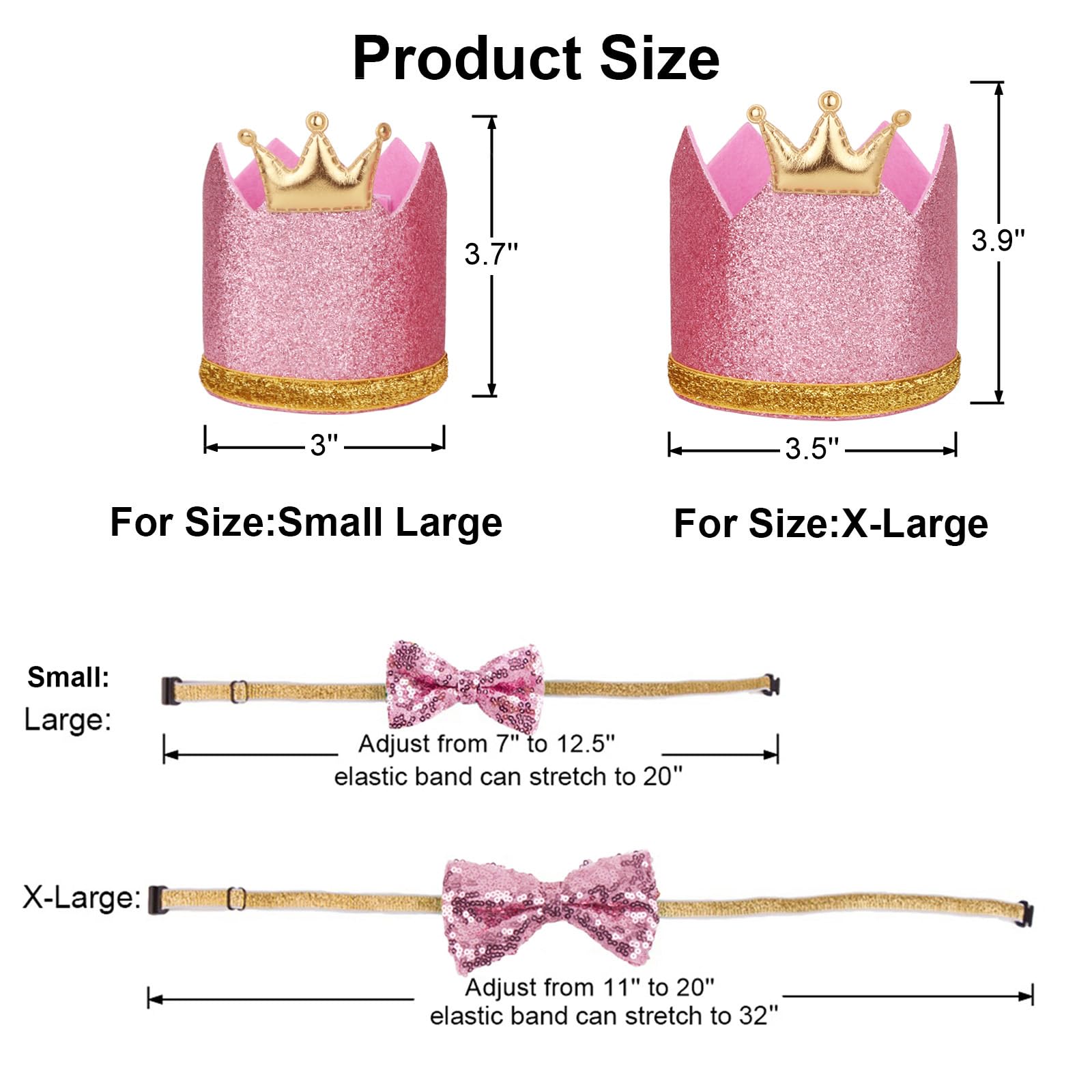 Ptdecor Dog Birthday Party Supplies, Multi Size Birthday Girl Bandana, Pink Crowns Hat Set For Medium Large Pets (Large)