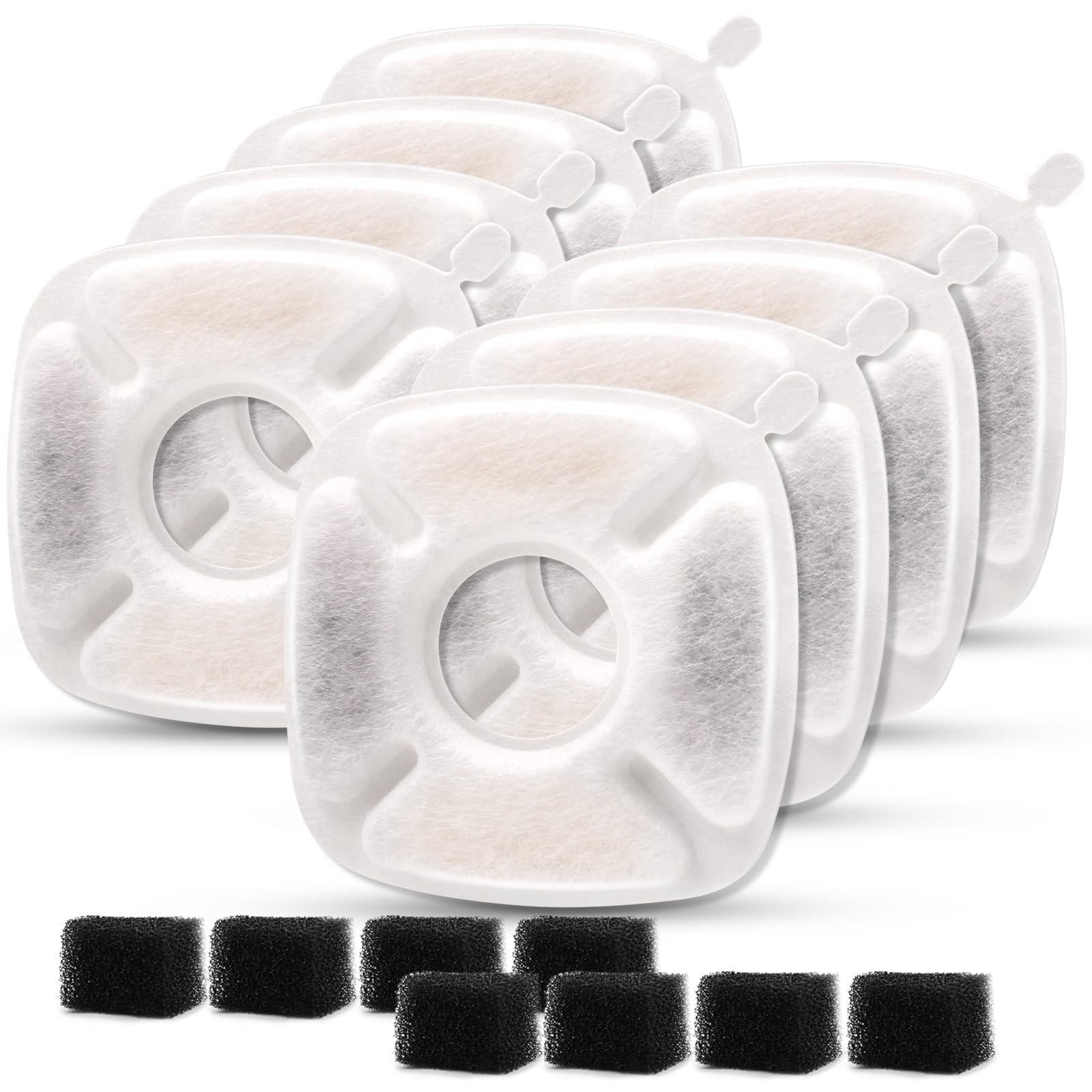 Pet Fountain Filters Compatible with 95Oz/2.8L Dog Water Fountain, Cat Water Fountain Filters(8 Carbon Filters+8 Sponge Filters)