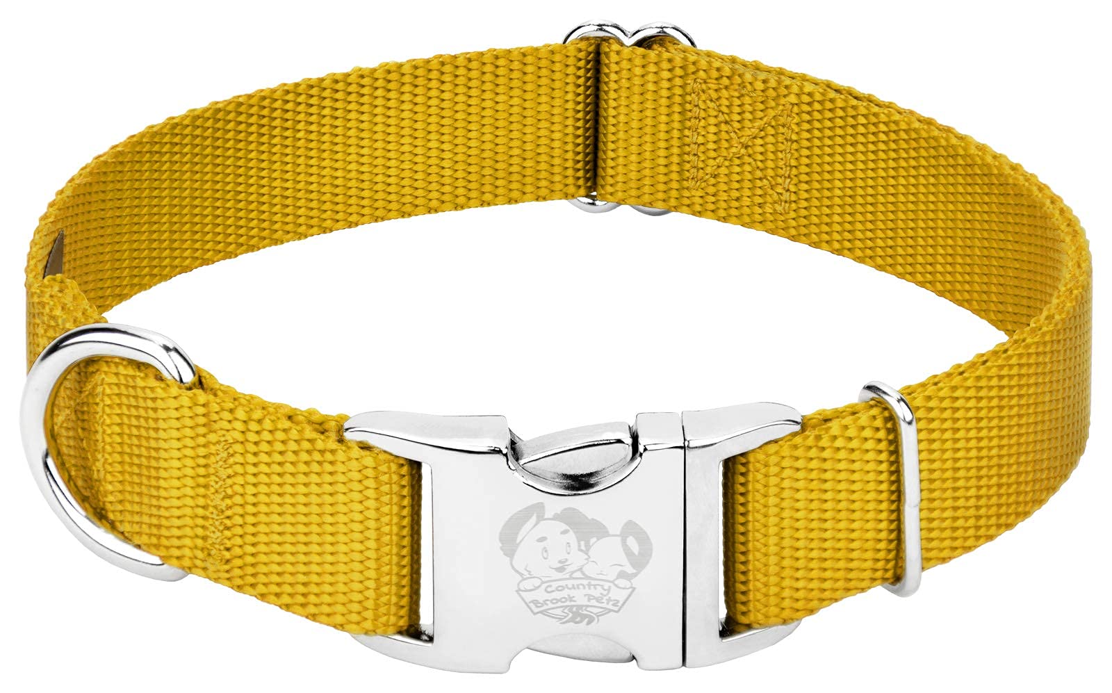 Country Brook Design - Vibrant 30+ Color Selection - Premium Nylon Dog Collar With Metal Buckle (Extra Large, 1 Inch, Gold)