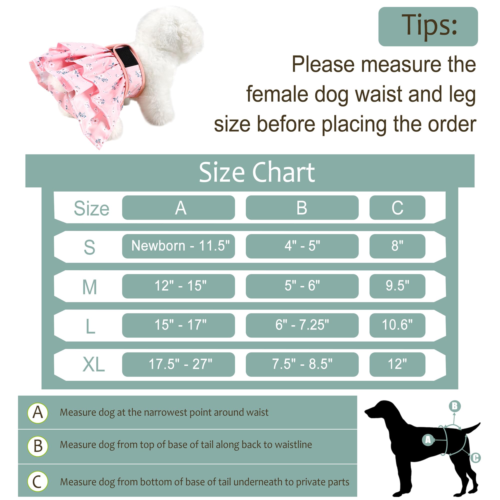 Washable Female Dog Diapers Skirt(4 Pack) - Reusable Doggie Diapers With Adjustable Snaps, High Absorbency Leak-Proof Puppy Diap