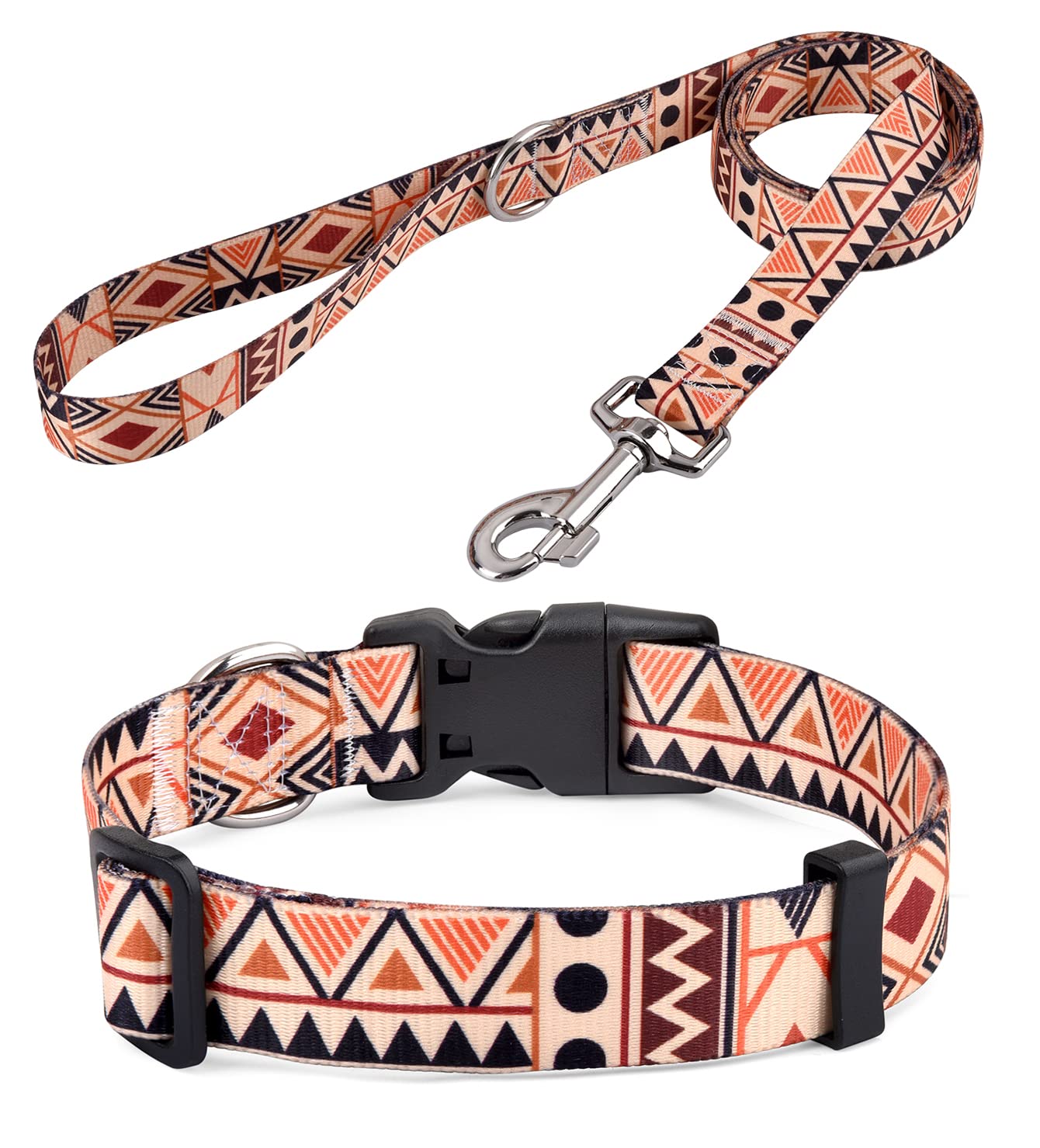 Hqyddmi Comfy Pet Collar And Leash Set, Soft Collar For Small-Medium Dogs, Geometry Pattern For Boys & Girls(M, Beige)