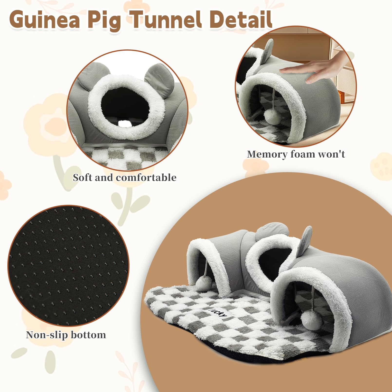 Pinvnby 3 Pcs Guinea Pig Hideout And Tunnel Bed, Removable Soft Bunny Tunnel Tube With Guinea Pig Liner Small Animal Tunnel Toy