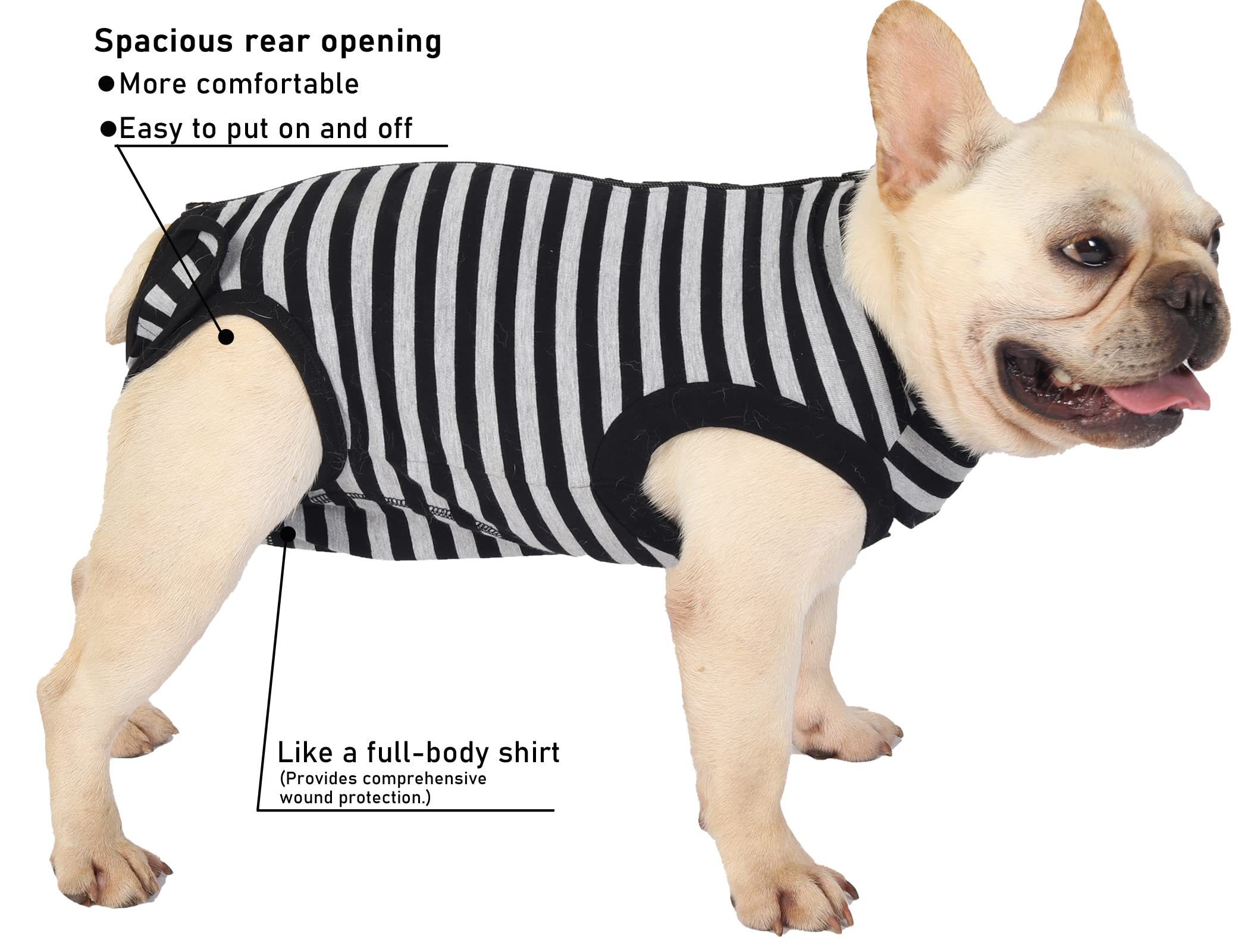 Sychien Dog Surgical Recovery Suit,Surgery Female Spay Shirt,Male Recovery Clothes,Zipper Closure Cotton Striped Wounds Protect
