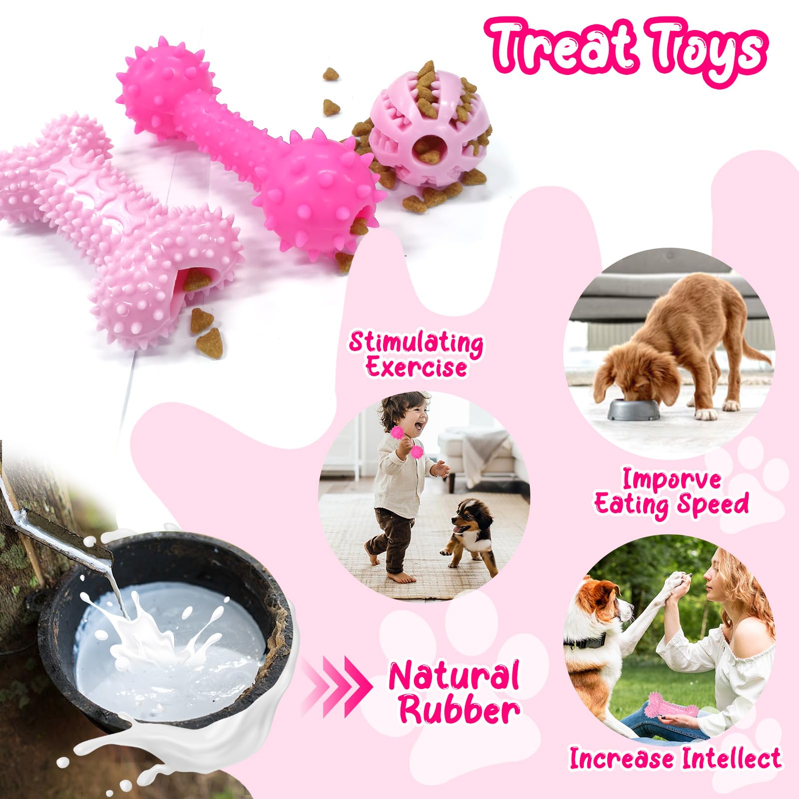 Omivine Puppy Chew Toys for Teething Small Dogs, 8 Pack Pink Puppy Toys for Teething Treat Interactive to Keep Them Busy, Cute S