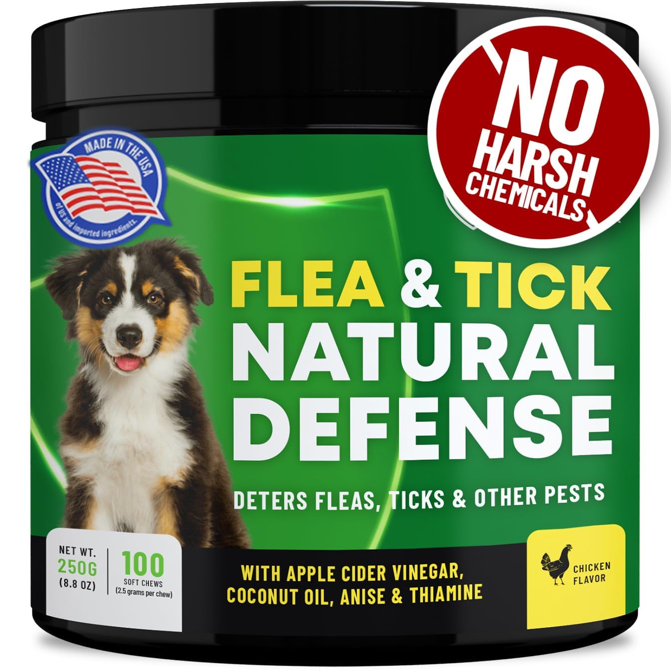Flea and Tick Chewable Pills - No Harsh Chemicals - 100 Chicken Flavored Treats - Guardians Choice Pets Brand - Tasty Chews Fle