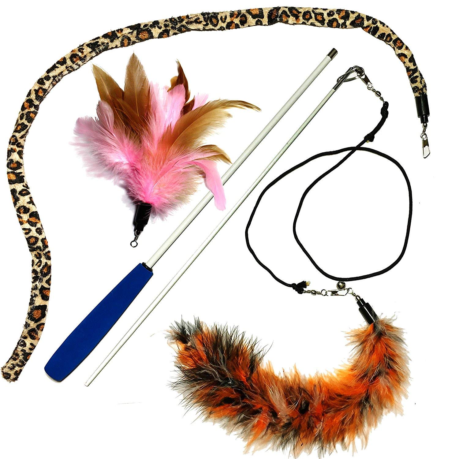 Pet Fit For Life 3 Piece Dual Rod Feather Teaser and Exerciser with a Slithering Snake for Cat and Kitten - Cat Toy Interactive 