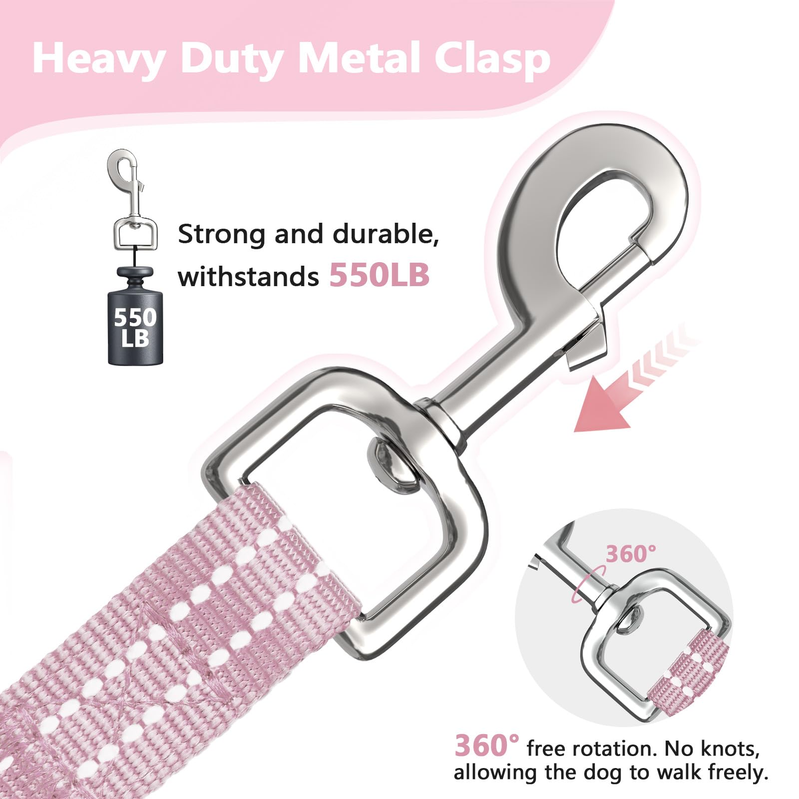 Xiaz 30 Feet Dog Training Leash, Nylon, Pink, Reflective, Padded Handle, 550 Lbs Bearing, Lightweight Suitable For Small, Medium