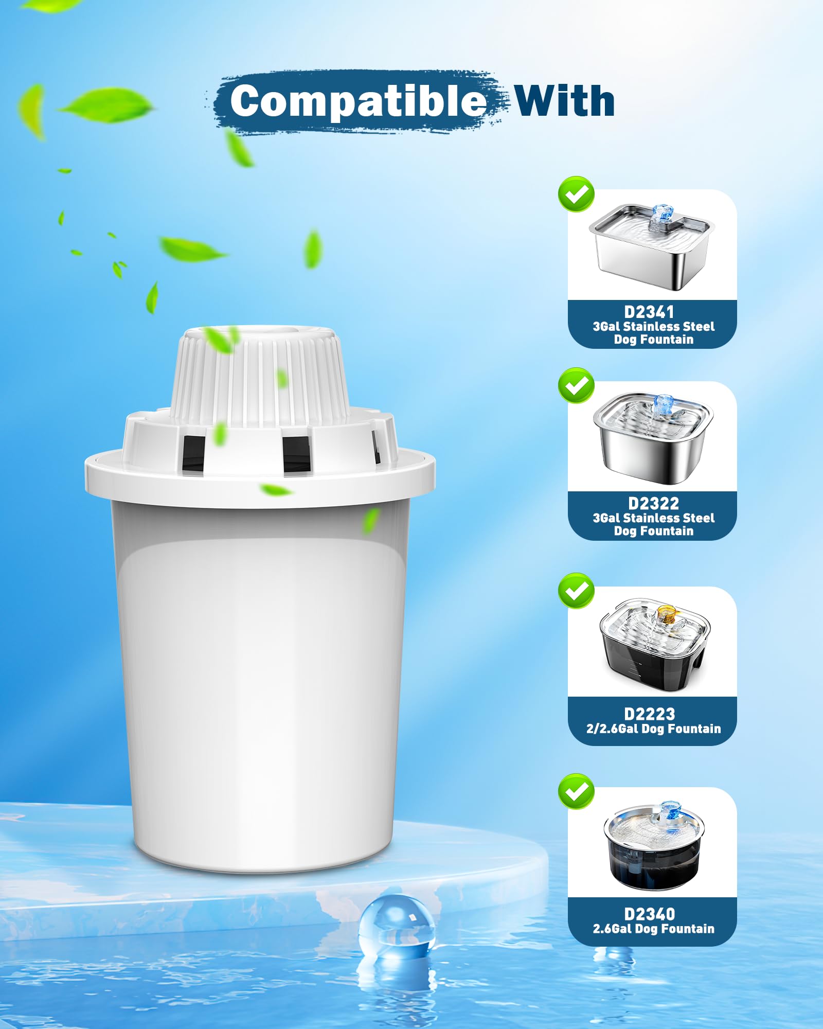 Dog Water Fountain Filters Replacement 4 Packs, 2 Months Set Of Replacement Filters For Large Pet Cat Water Fountain Dog Water B