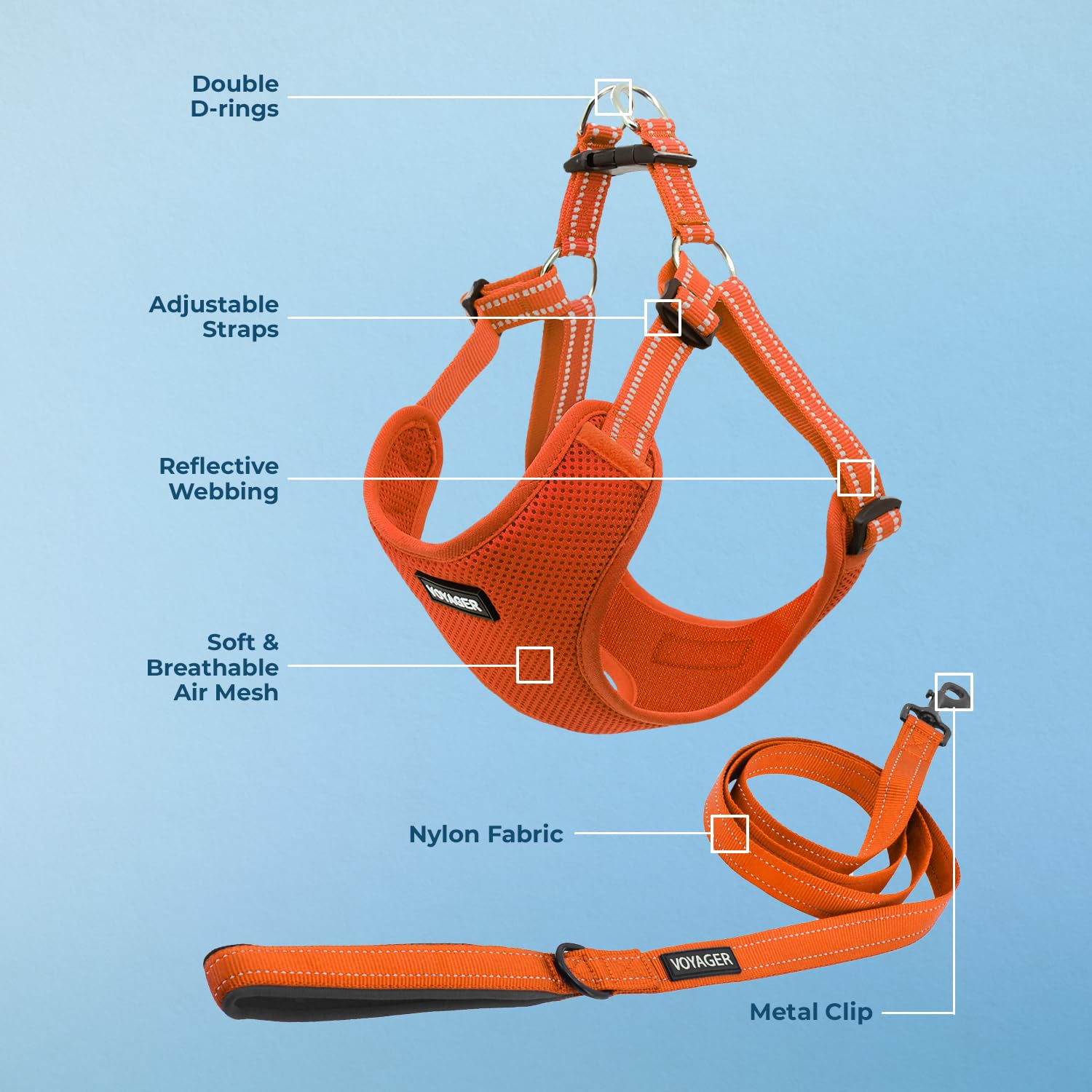 Best Pet Supplies Voyager Adjustable Dog Harness Leash Set with Reflective Stripes for Walking Heavy-Duty Full Body No Pull Vest