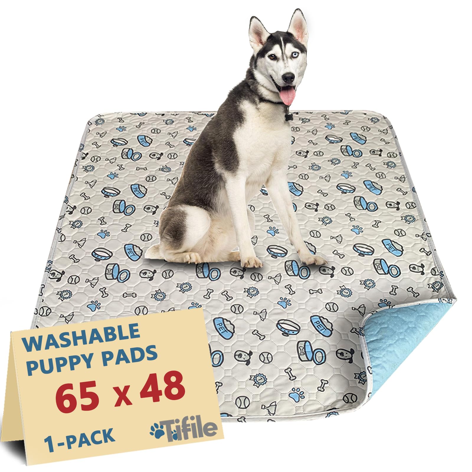 Washable Pee Pads For Dogs, 1 Pack Reusable Puppy Pad, Absorbent Whelping With Bone Print, Non-Slip Waterproof Pet Training For 