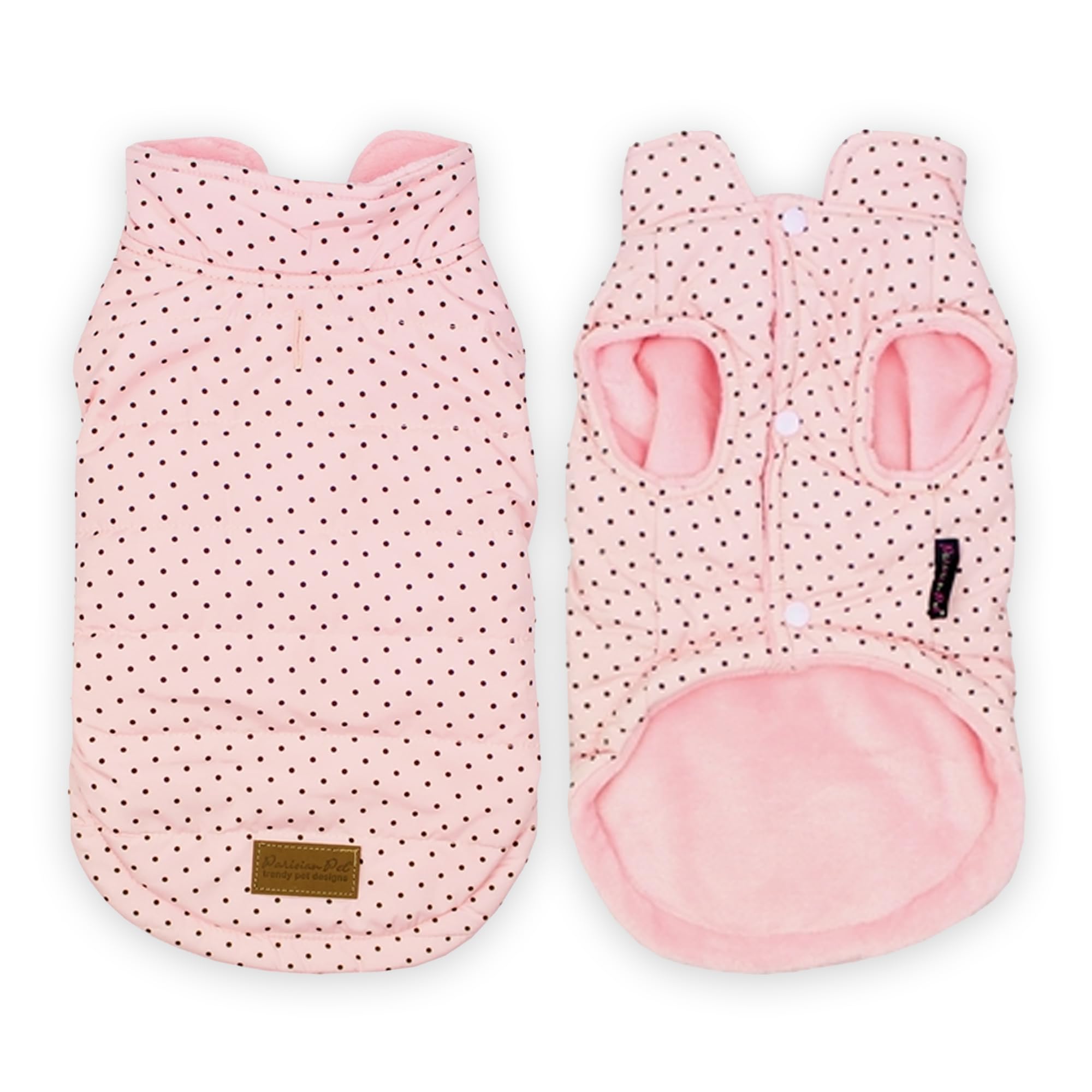 Parisian Pet Dog Jacket - Dog Pink Winter Coat - Windproof Dog Clothes For Cold Weather - Soft And Warm Fleece Dog Vest - Polka 