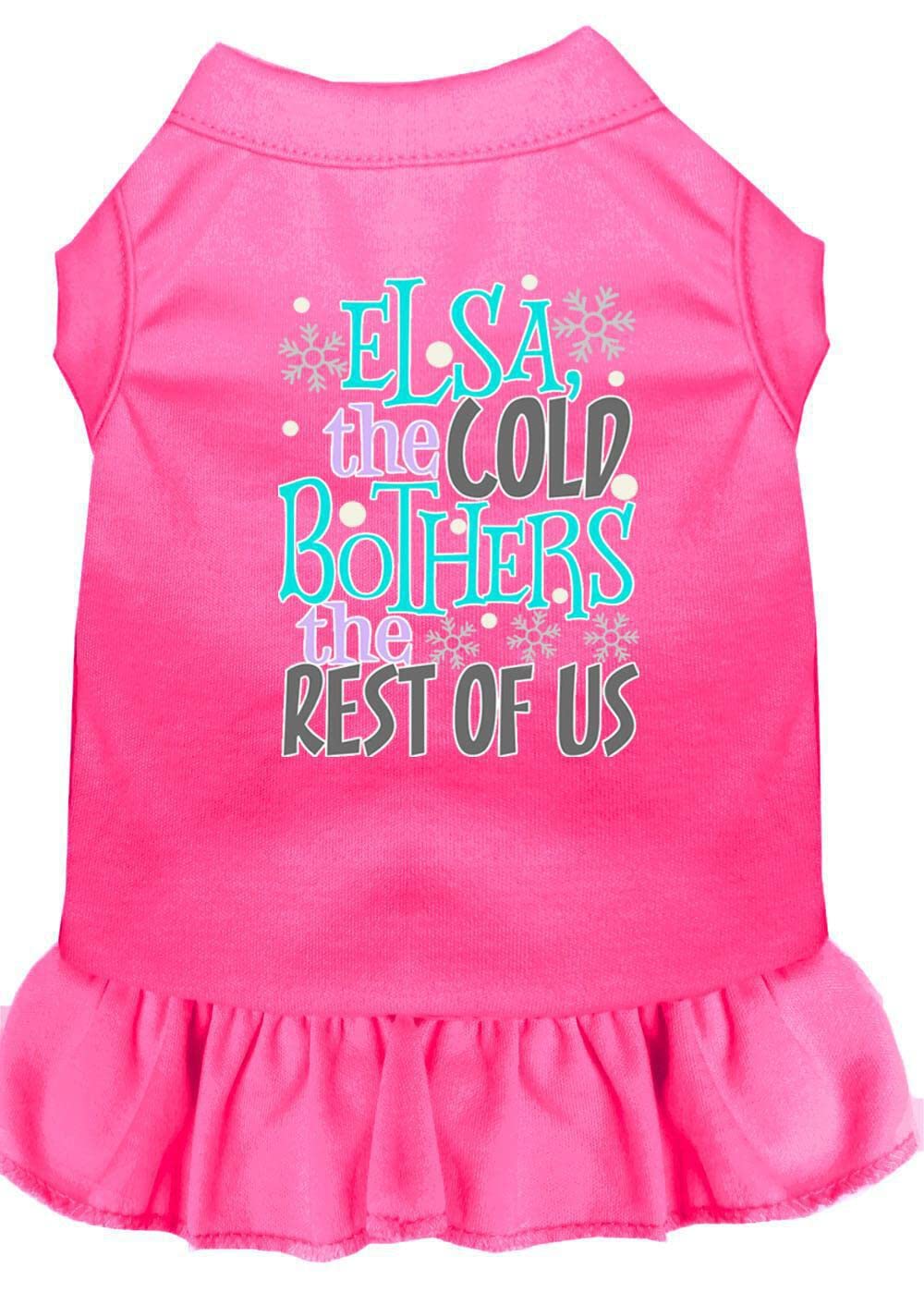 Pet Dog & Cat Dress Screen Printed, "Elsa, The Cold Bothers The Rest Of Us" Black W/Light Pink MD (6-10 lbs.)