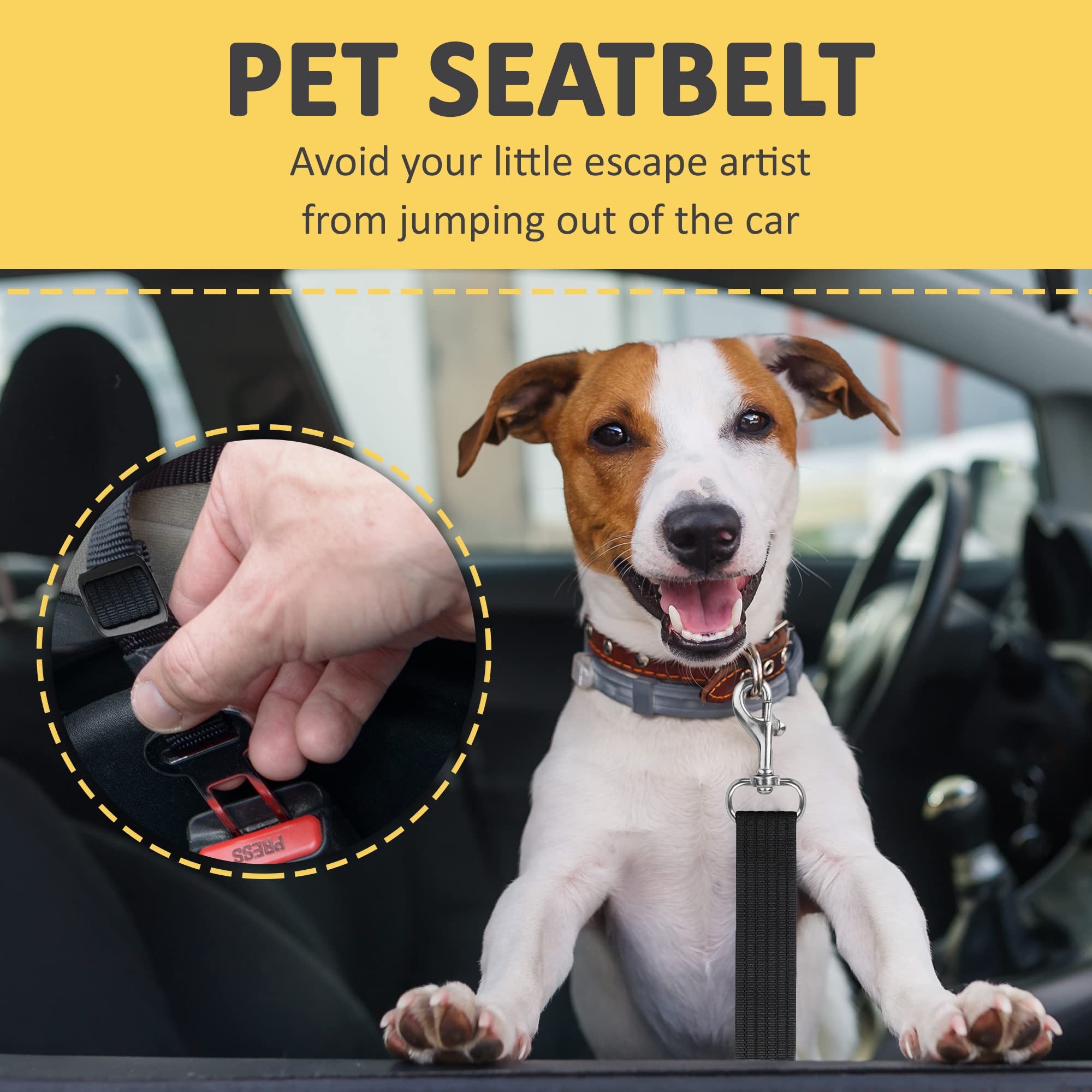 SunGrow Dog Seat Belt for Car, Adjustable Nylon Pet Seatbelt, Supports All Cars, Seatbelt for Dogs in Car, Dog Car Leash Seat Be
