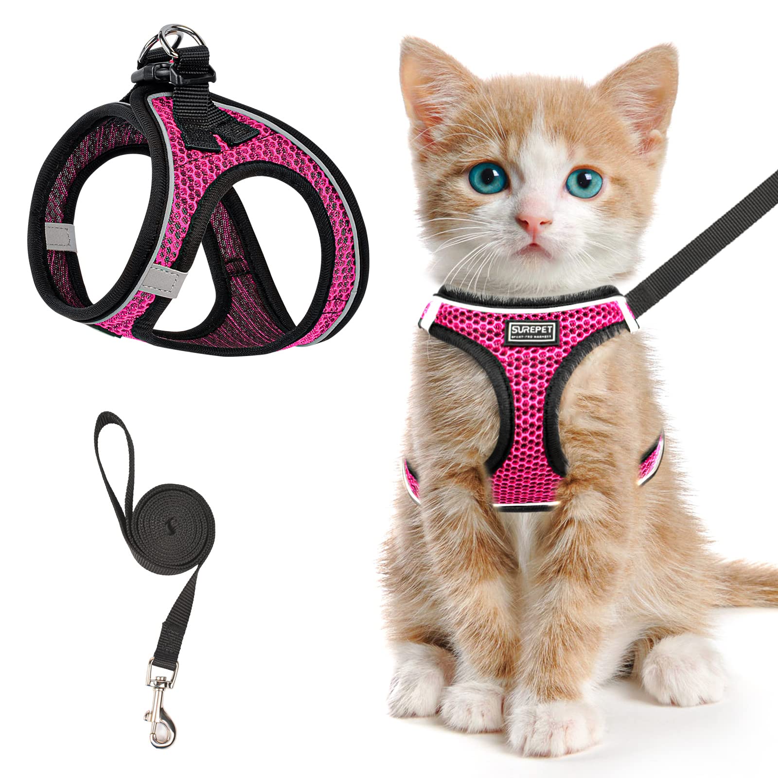 SALFSE Cat Harness and Leash for Walking Escape Proof, Adjustable Kitten Vest Harness Reflective Soft Mesh Puppy Harness for Out
