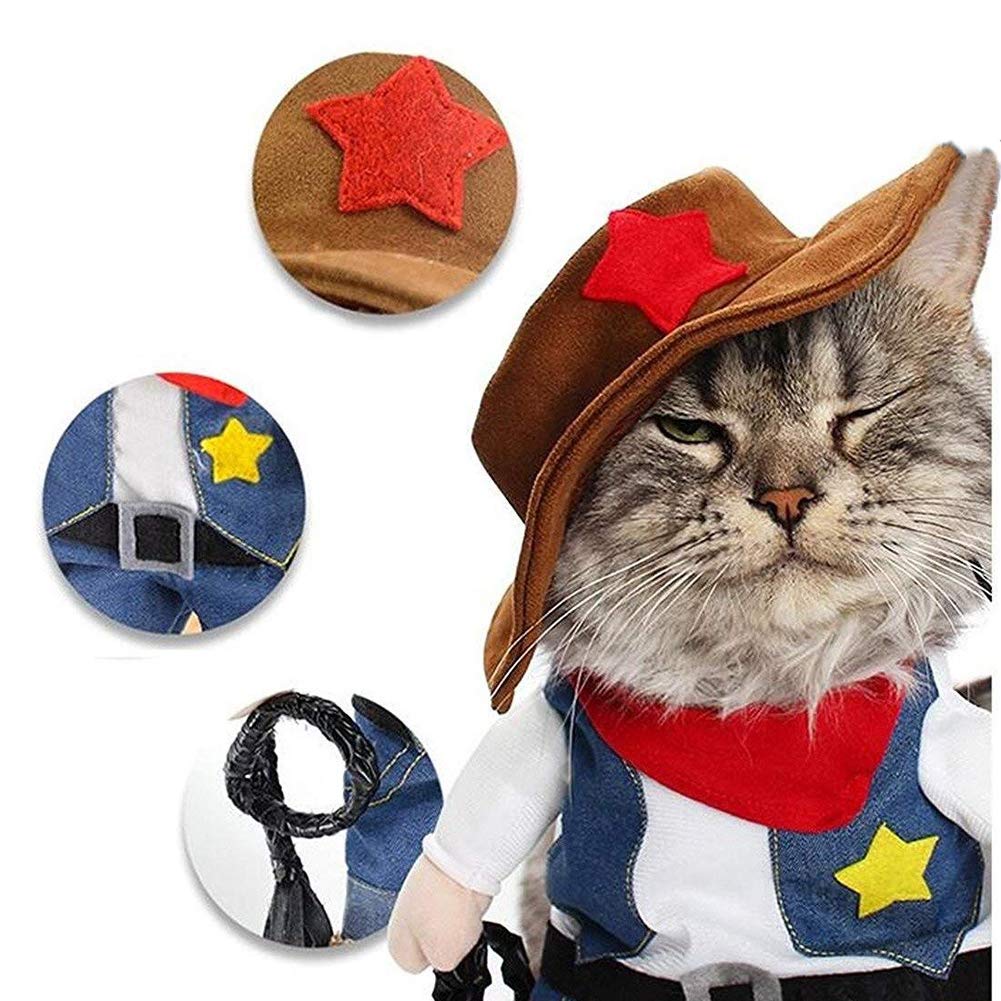 Nacoco Cowboy Dog Costume With Hat - Blue Cat & Small Dog Halloween Costume (Small)