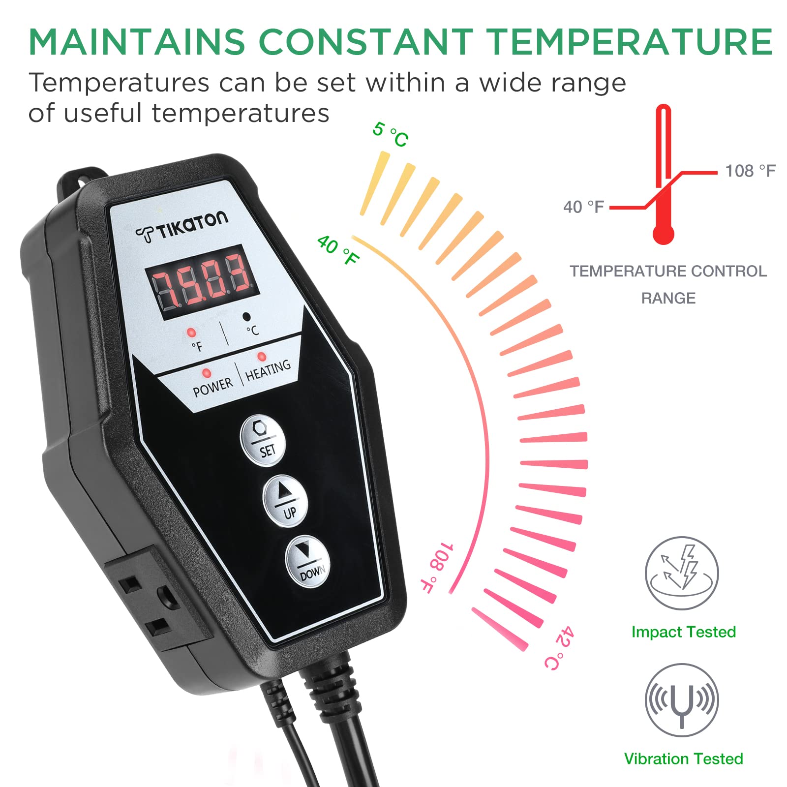 Tikaton Reptile Heating Pad And Digital Thermostat Combo Set, Under Tank Heater For 10-20Gal/30-40Gal Tank, Terrarium Heat Mat F