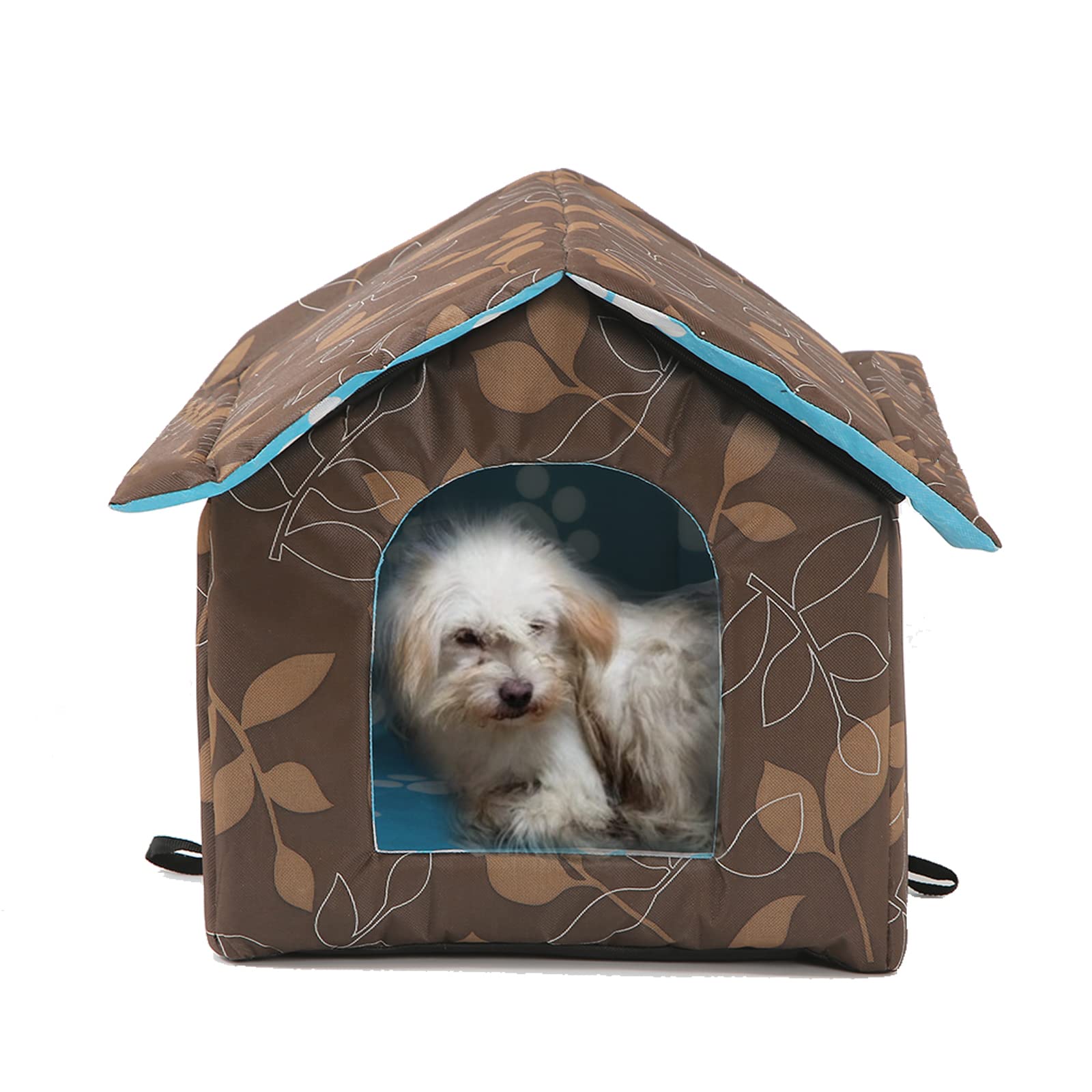 Outdoor Cat House, Feral Cat House With Transparent Curtain, Stray Cats Shelter(Shabby Chic, Large-Houses)