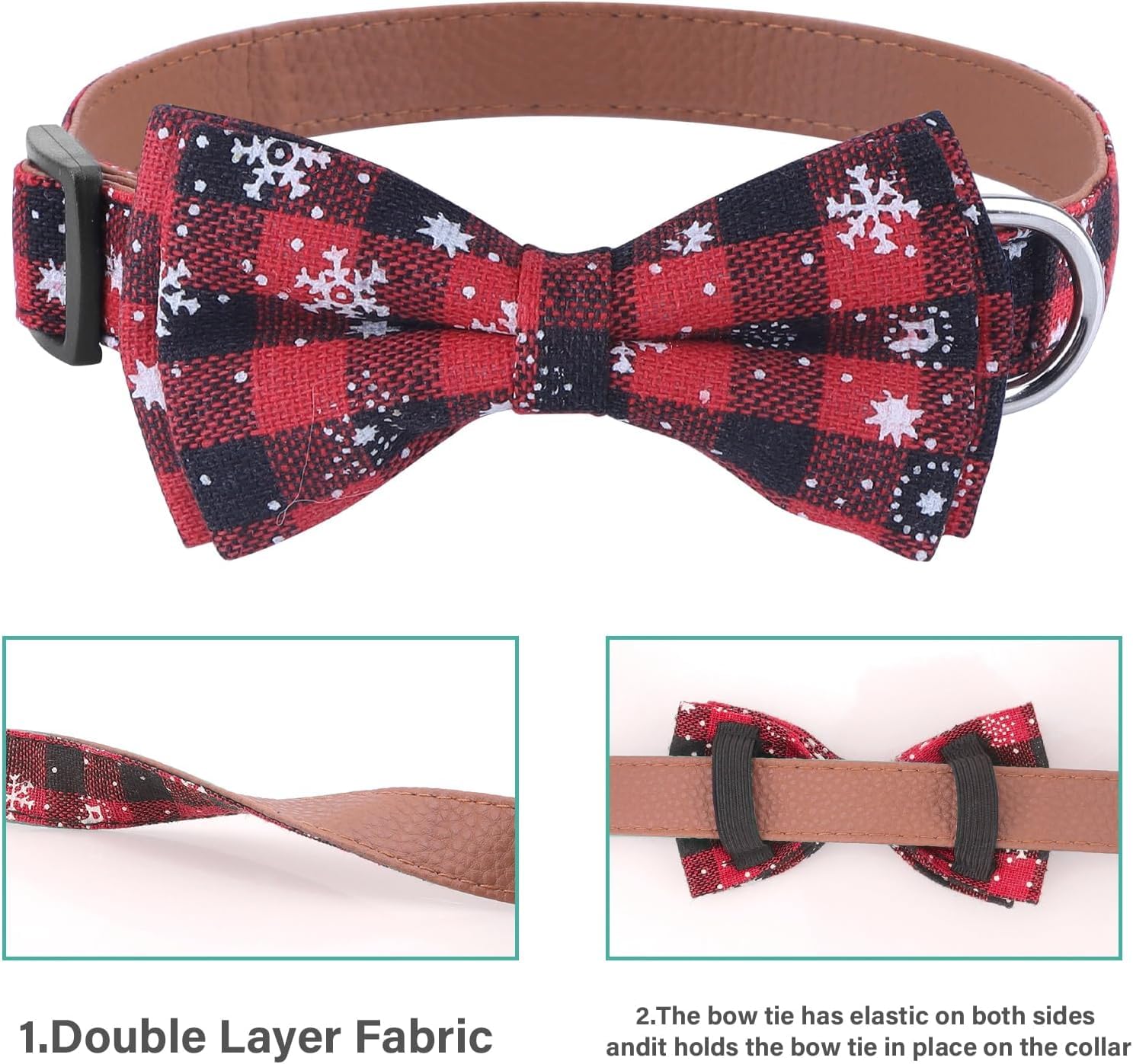 Christmas Dog Collar With Bow Tie Collar, Natural Pure Cotton Material, Soft, Comfortable And Adjustable, For Dogs Small Medium