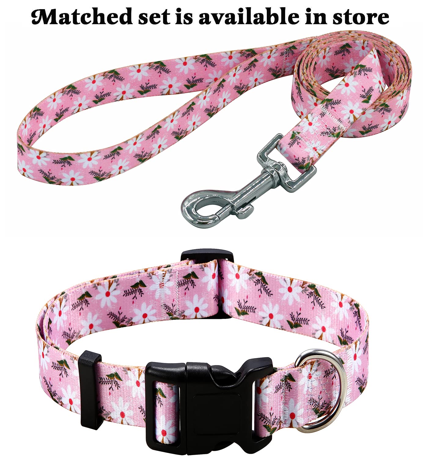 Mihqy Dog Collar With Bohemia Floral Tribal Geometric Patterns - Soft Ethnic Style Collar Adjustable For Small Medium Large Dogs (Pink White Flower,M)