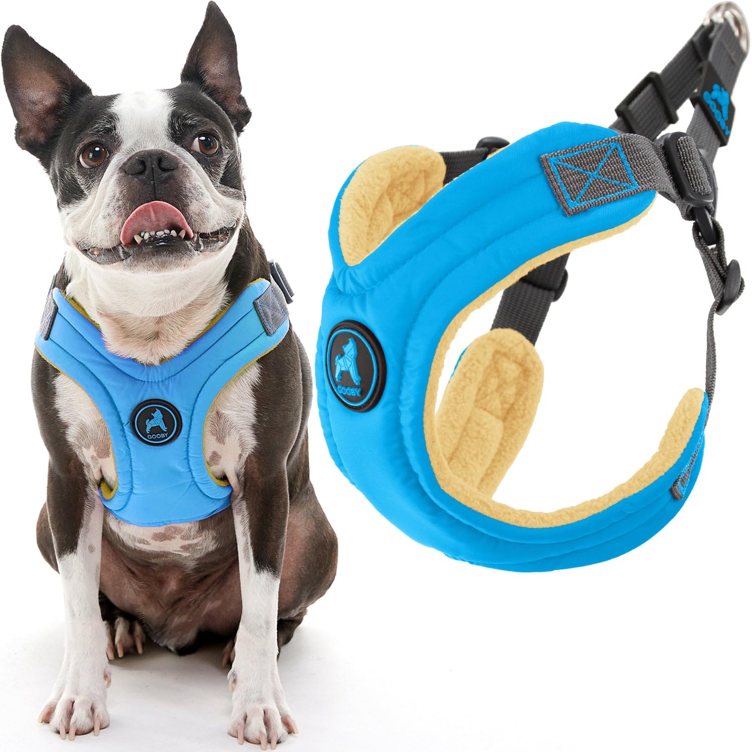 Gooby Escape Free Memory Foam Harness - Blue, Medium - No Pull Step-In Small Dog Harness With Four Point Adjustment - Perfect On