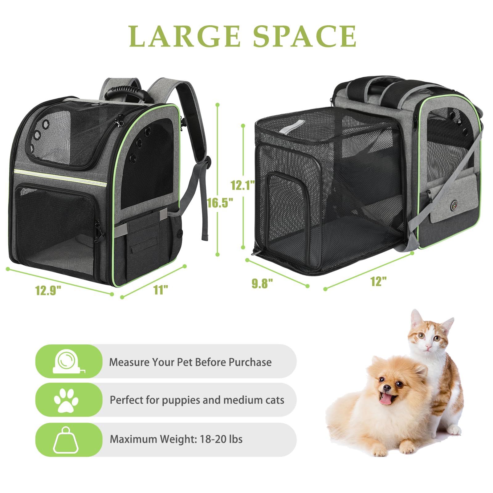 Cat Carrier Backpack, Large Cat Backpack Carrier Soft, Expandable Airline Approved Cat Carrier For Small Dogs Puppies Medium Cat