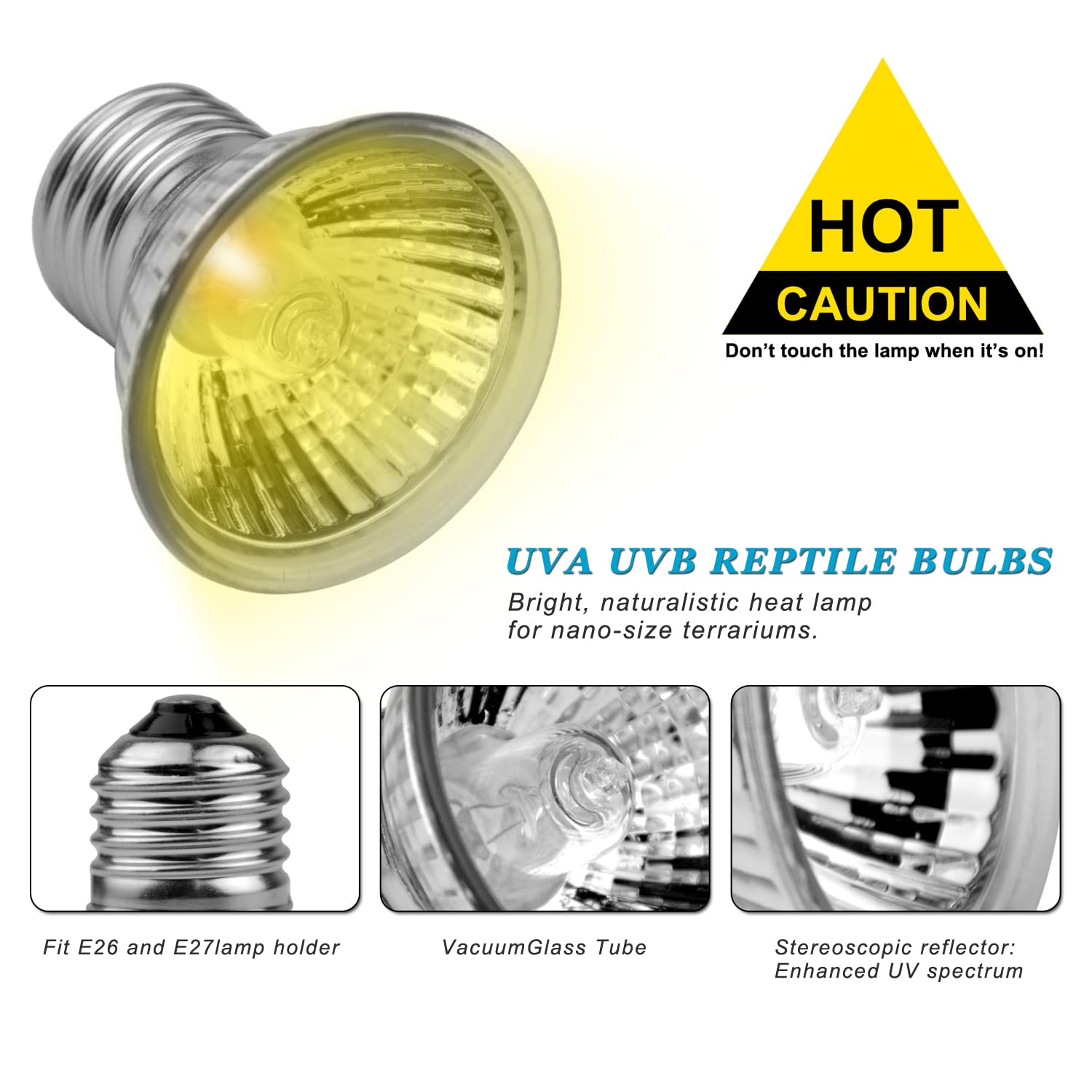 Domica 4-Pack 50W Uva Uvb Light Bulbs For E27 Reptile Heat Lamp, Basking Spot Light Simulated Sunlight, Heating Lamp For Turtle,
