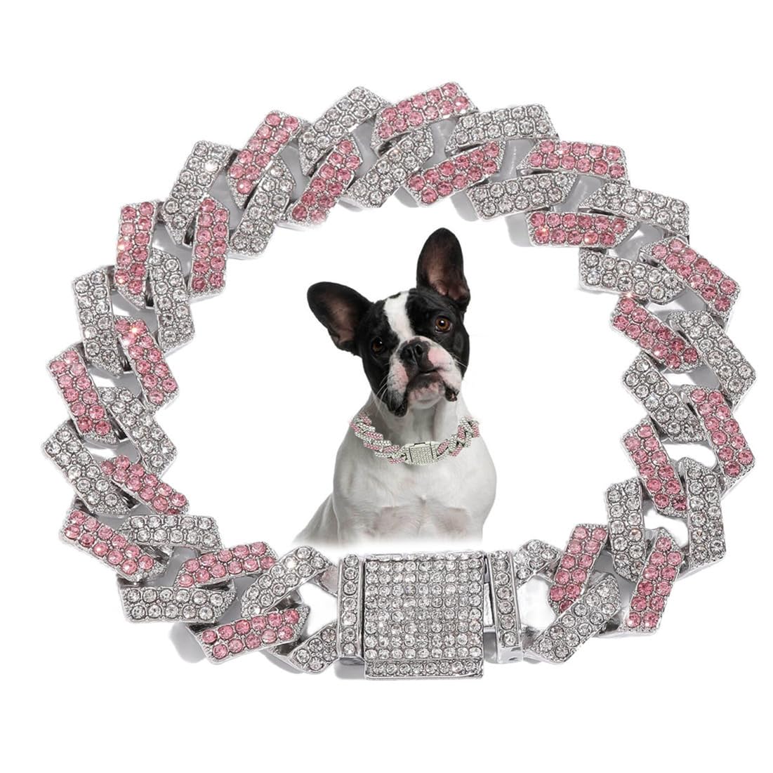 Chain For Dogs, Diamond Metal Cuban Link Dog Collar,15Mm Wide Bling Sparkly Puppy Necklace For Small Medium Large Pet Dogs Cats 