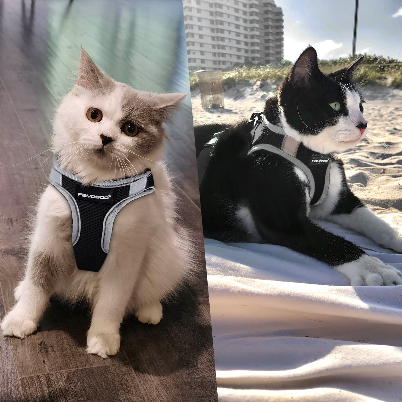 FAYOGOO Cat Harness and Leash Set, Escape Proof, XL, Black, Polyester for Small Cats/Dogs, Adjustable S-XXL