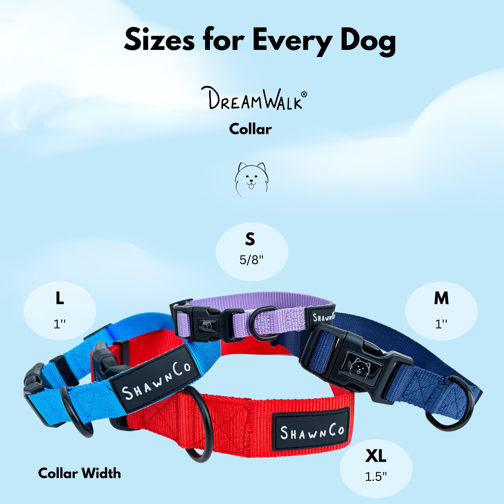 ShawnCo Dream Walk Dog Collar- Premium, Adjustable and Comfortable Pet Collar for Small, Medium, Large and Extra Large Dogs (Ele