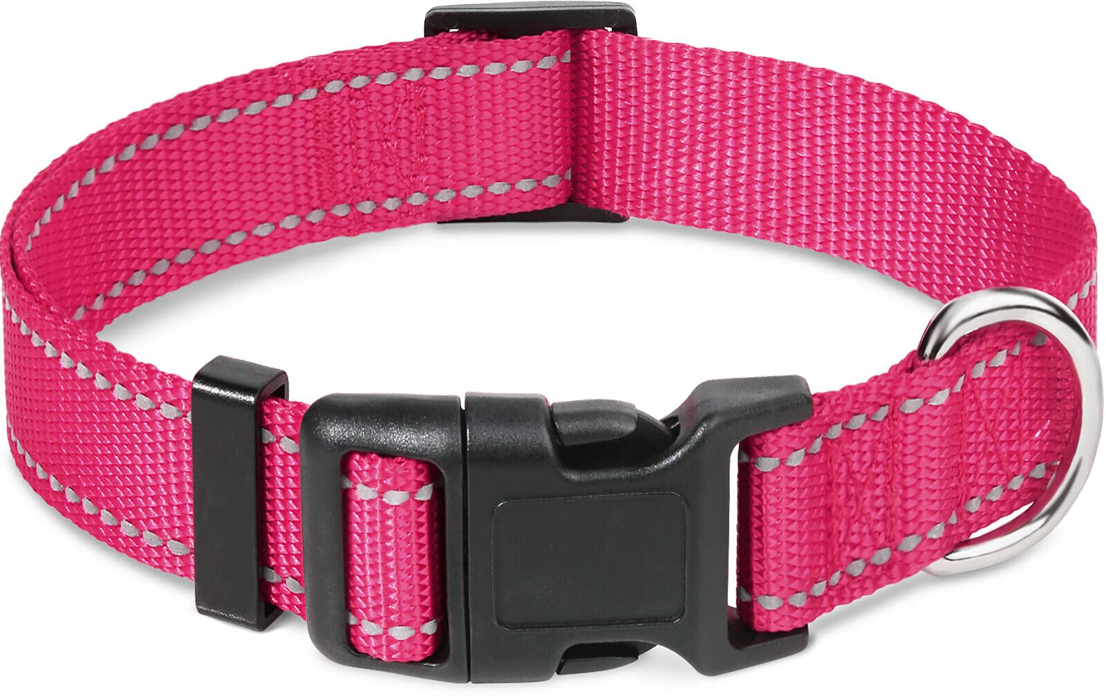 Taglory Reflective Adjustable Dog Collars For Puppy Small Medium Large Dogs, Thin Nylon Webbing And Quick Release Plastic Buckle(Hot Pink,Large)