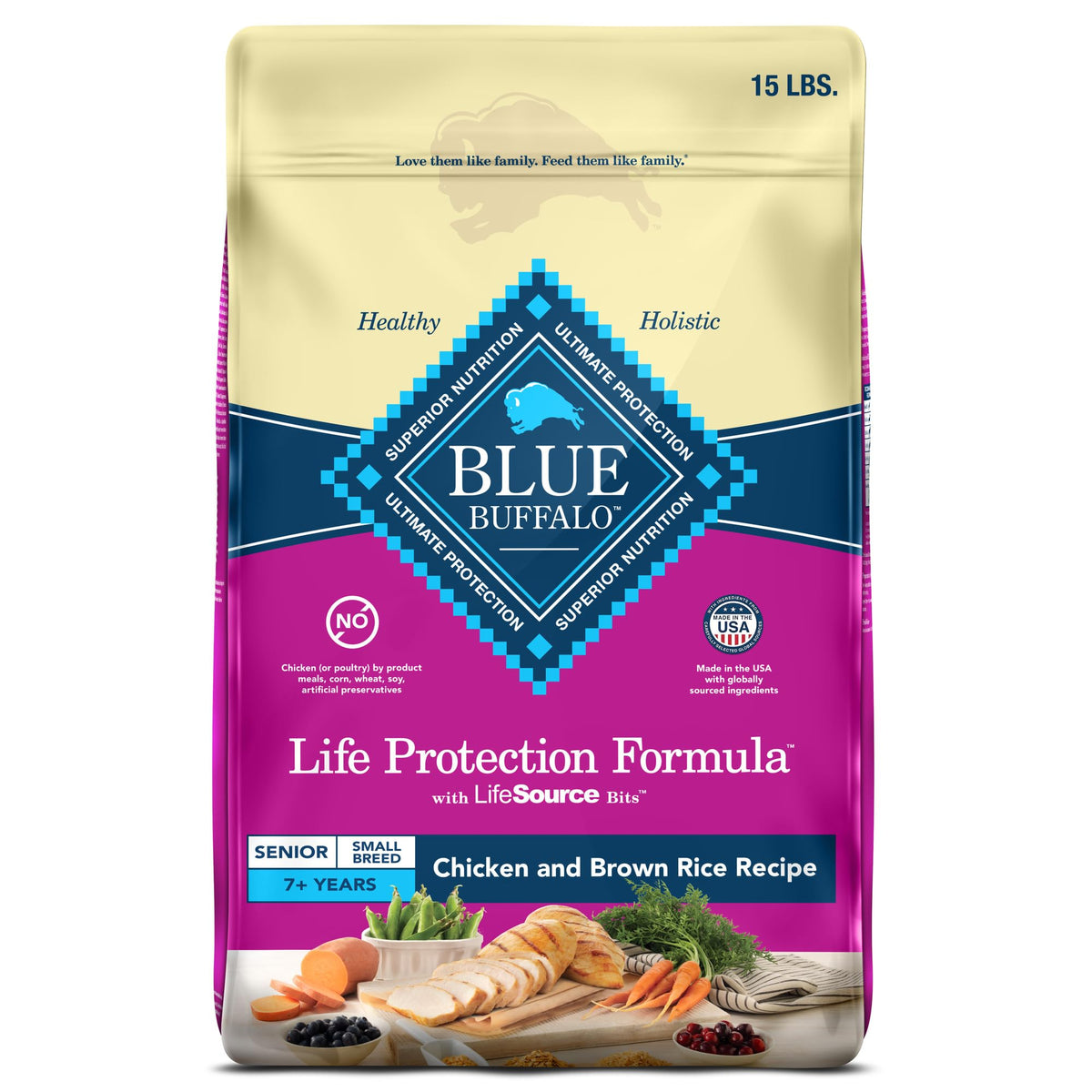 Blue Buffalo Life Protection Formula Small Breed Senior Dry Dog Food, Supports Joint Health And Immunity, Made With Natural Ingredients, Chicken & Brown Rice Recipe, 15-Lb. Bag