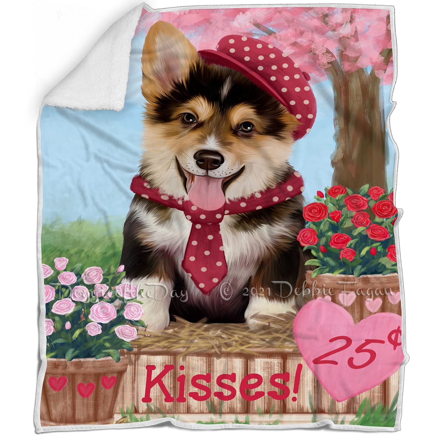 Rosie 25 Cent Kisses Corgi Dog Blanket  Lightweight Soft Cozy and Durable Bed Blanket  Animal Theme Fuzzy Blanket for Sofa Cou