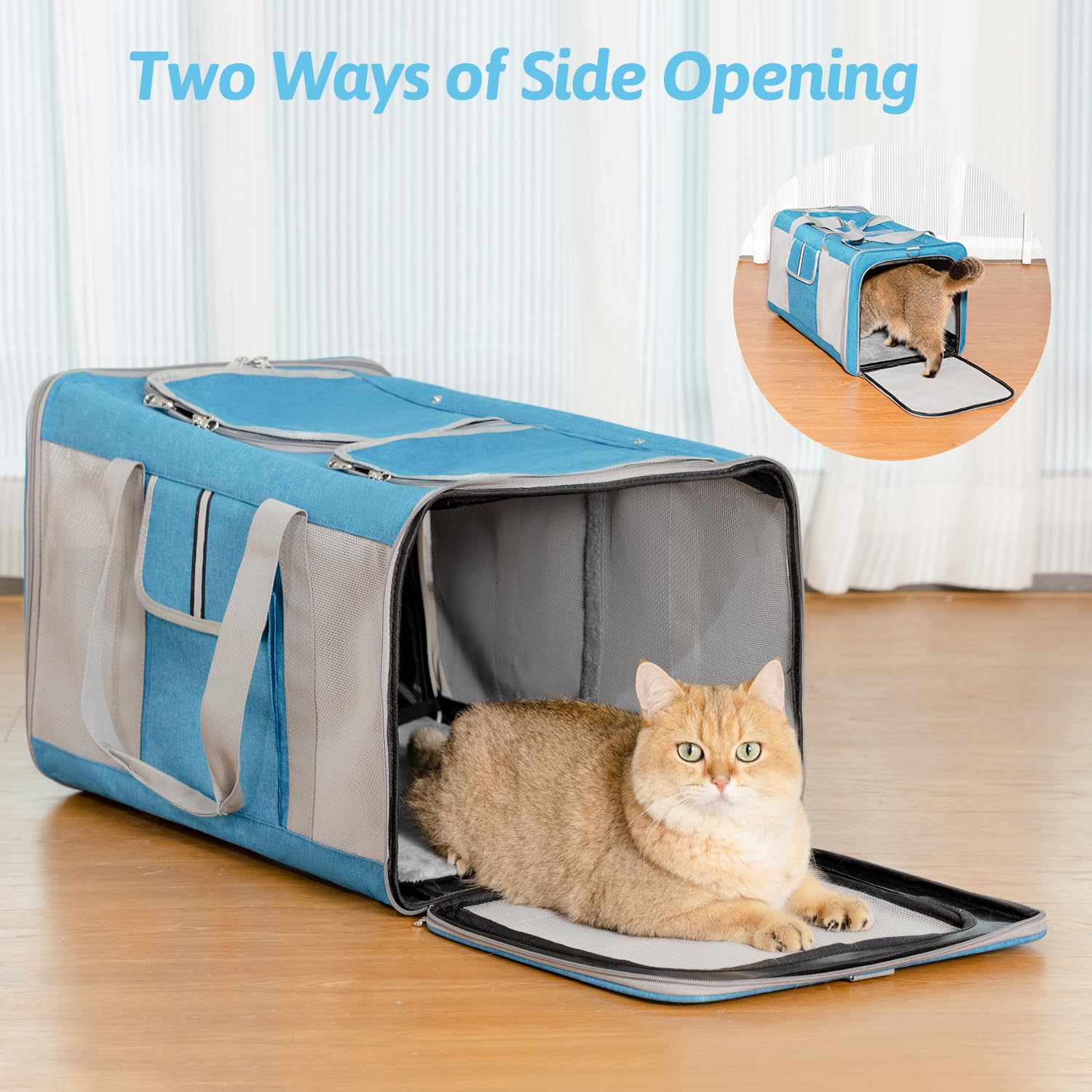 Sedioso Large Cat Carrier for 2 Cats, 24x 14x 16in Pet Carrier for Cat and Dog Up to 40lbs, All-Sided Mesh Large Cat Carrier wit