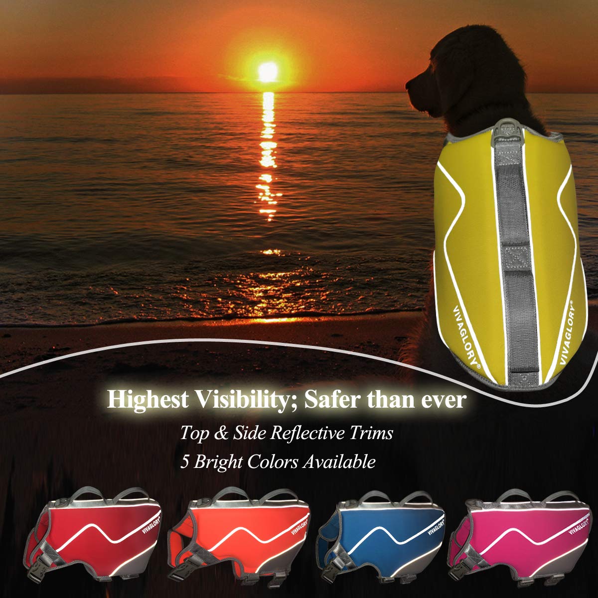 Vivaglory Neoprene Dog Life Jacket Dog Flotation Vest For Boating Hunting & Swimming, Lightweight With Leash Ring, Xl, Yellow