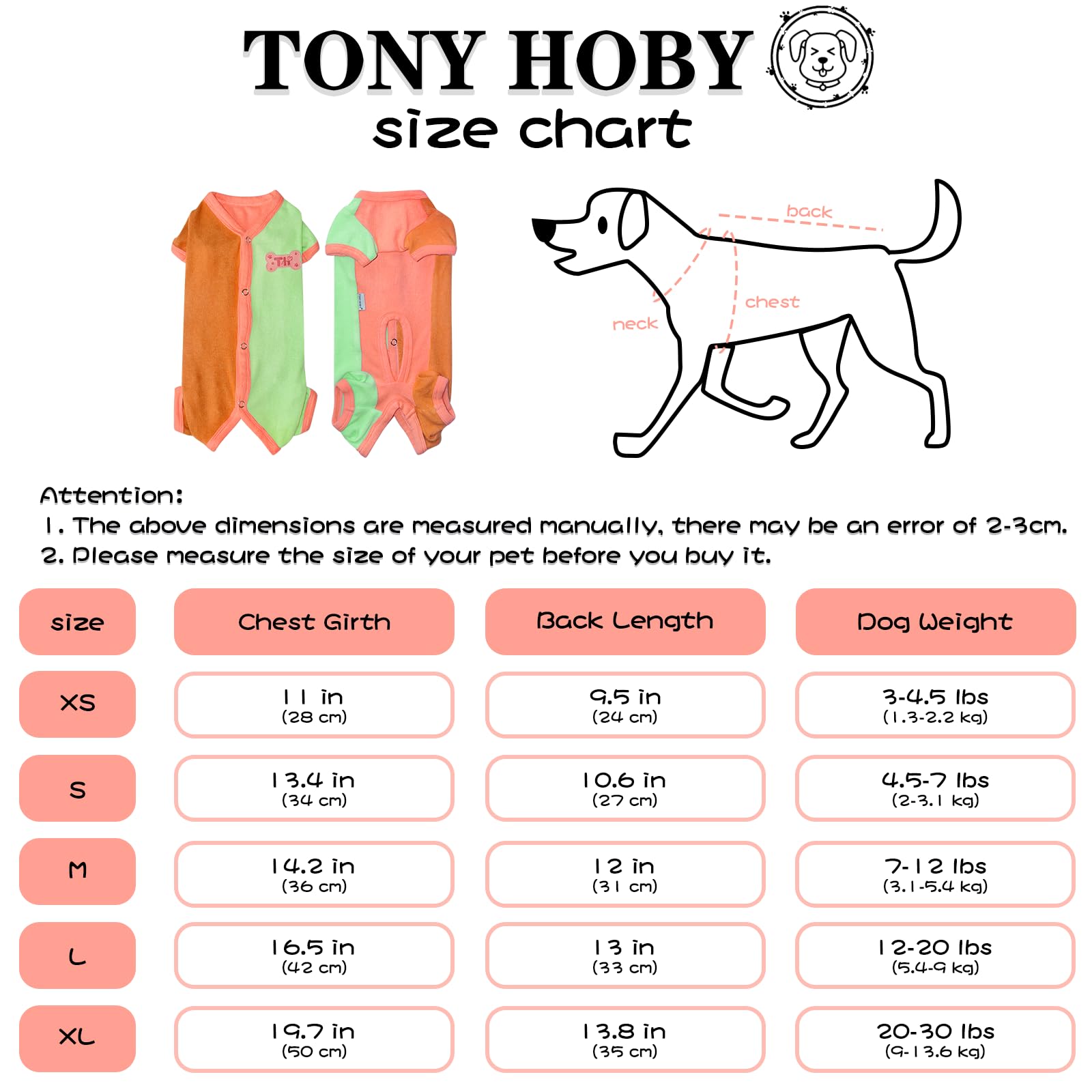 Tony Hoby Dog Pajamas, Male Dog Pajamas Thermal Jumpsuit, Fashion Clashing Color Pet Clothes For Small Medium Dogs (Brown&Orange