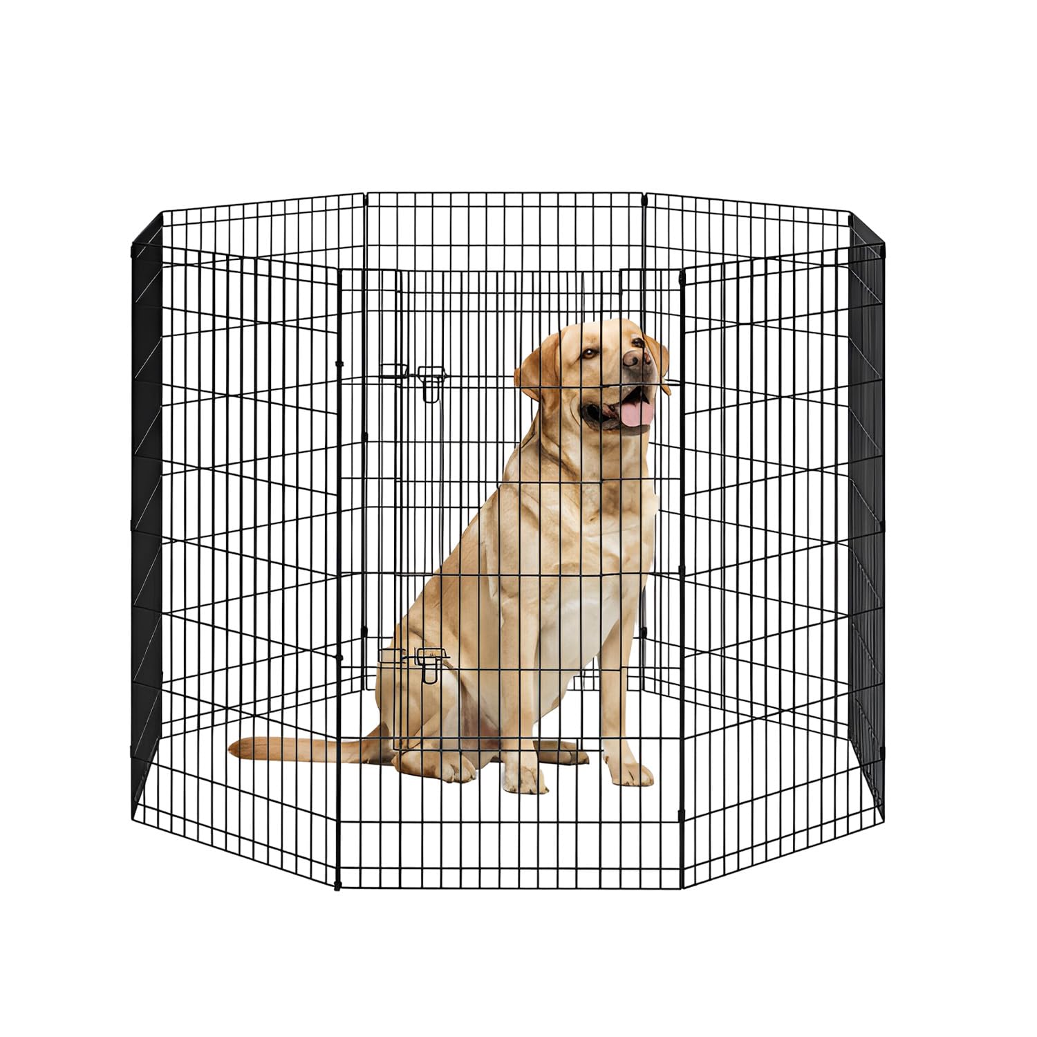 FDW 48 Inch Dog Pen 8 Panel Dog Playpen Indoor Outdoor Metal Puppy Pet Fence Portable Folding Animal Exercise Fence,Black