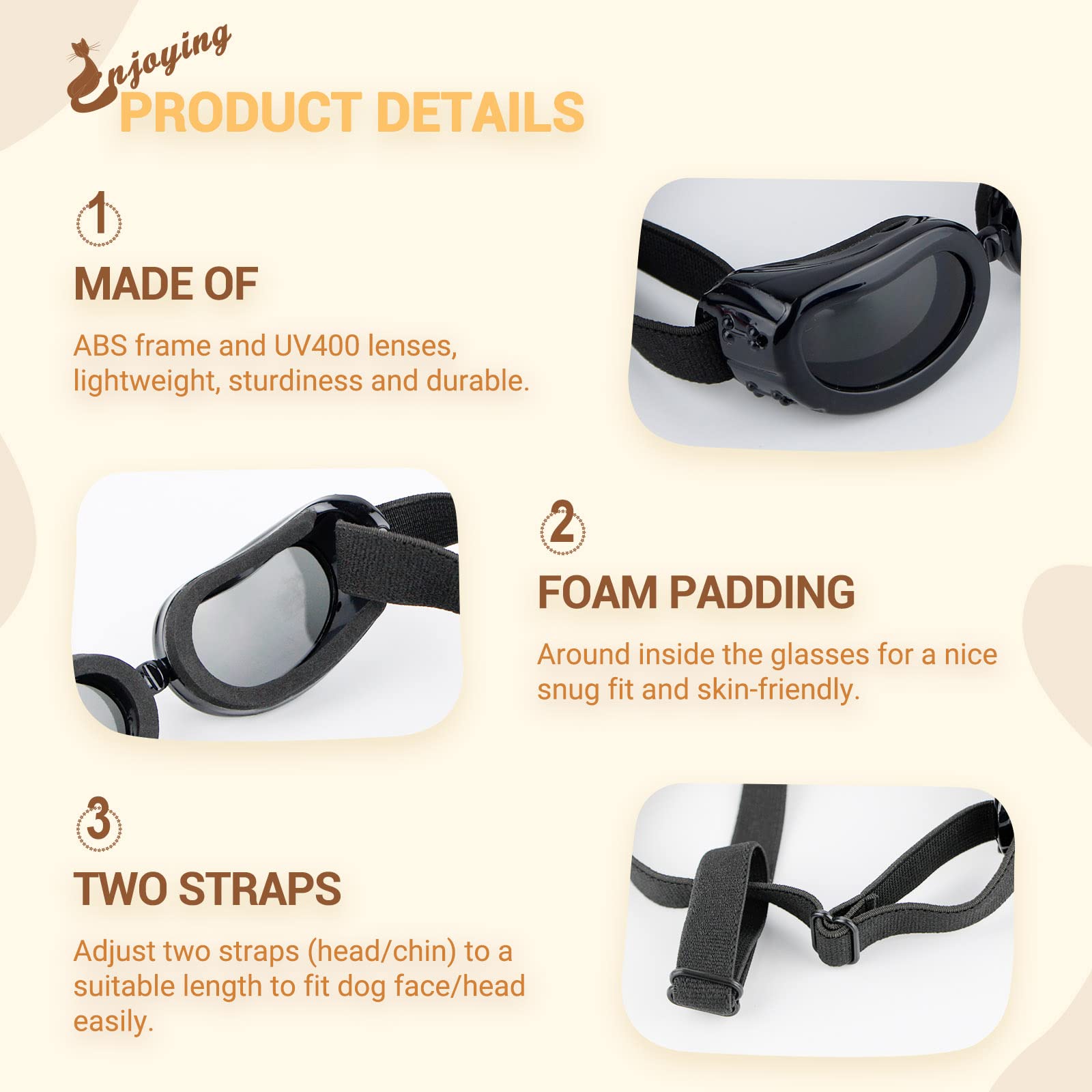 Enjoying Dog Sunglasses Small Breed Dogs Goggles Uv Protection Eye Wear Windproof Anti-Fog Pet Glasses For Doggy About Over 5 Lb