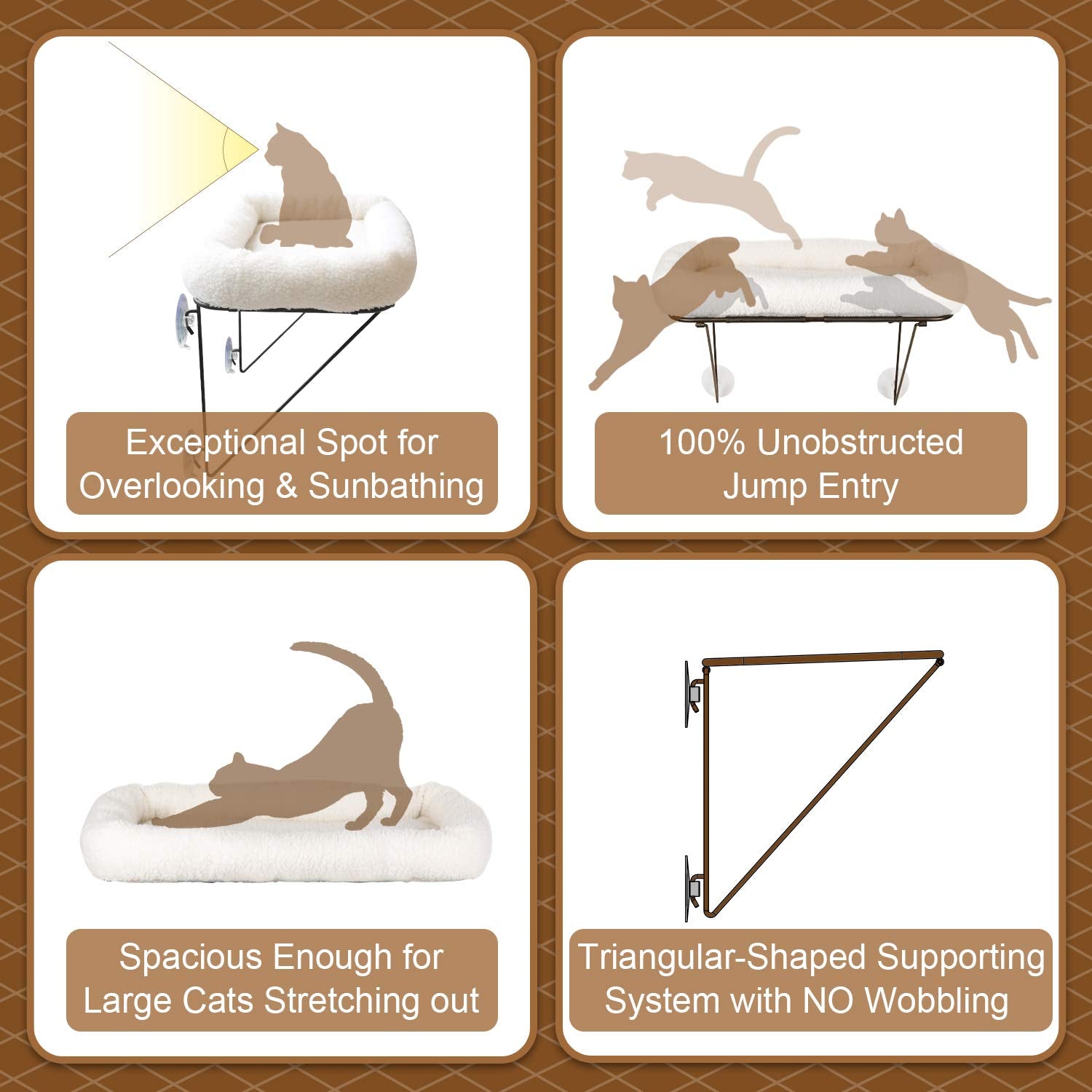 Zakkart Cat Window Perch - 100% Metal Supported From Below - Comes With Warm Spacious Pet Bed - Cat Window Hammock For Large Cats & Kittens - For Sunbathing, Napping & Overlooking (White)