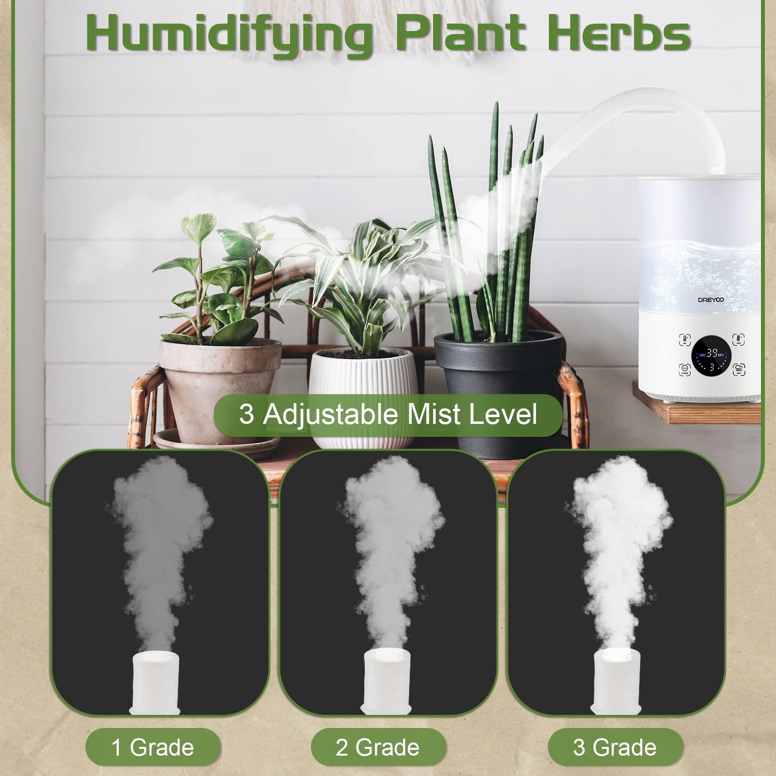 Smart Reptile Fogger Humidifiers with Humidity Control, Reptile Terrarium Humidifier Smart Touch, 3 Grades Adjustable Fogger wit